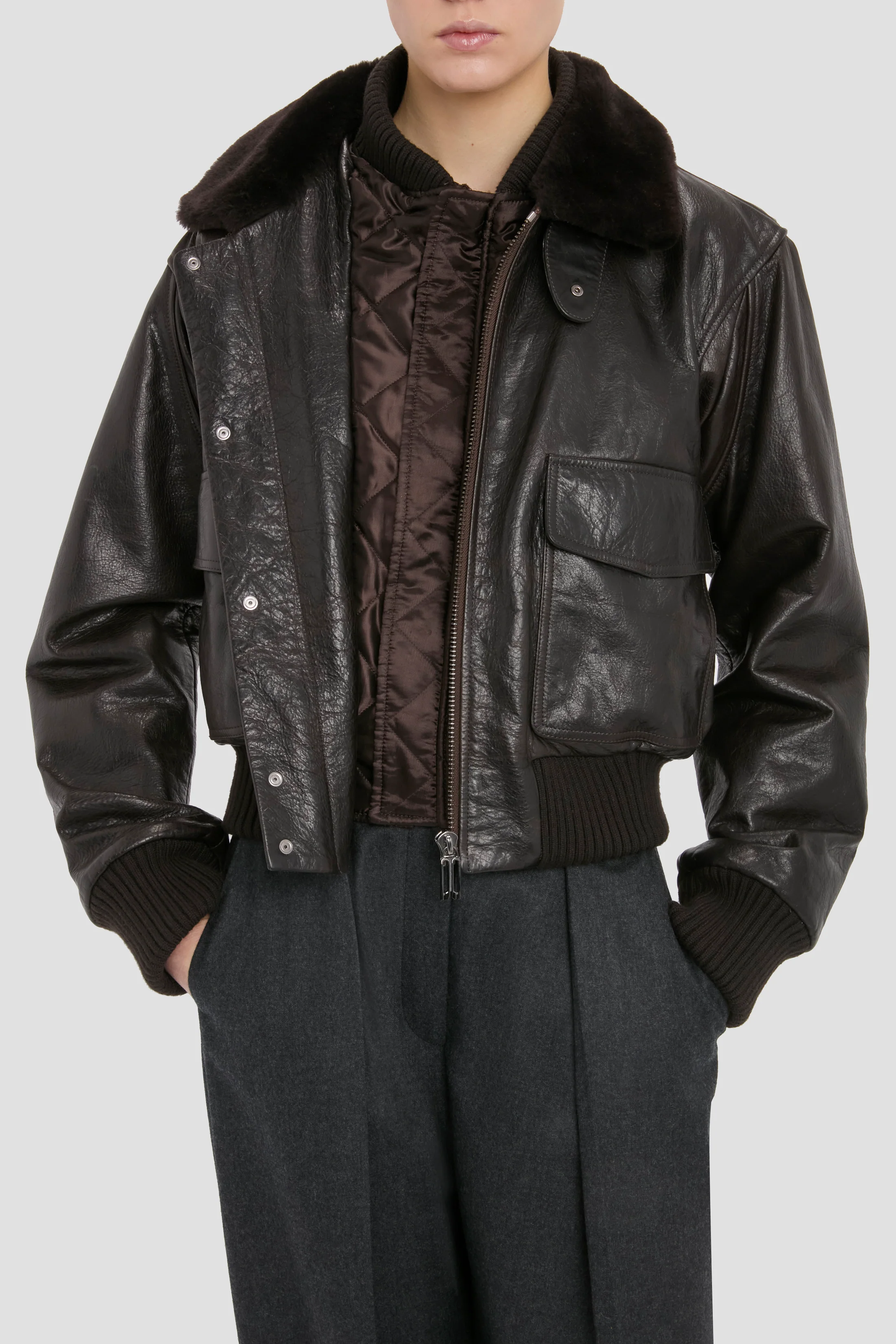 Aviator Jacket In Dark Brown - Image 4