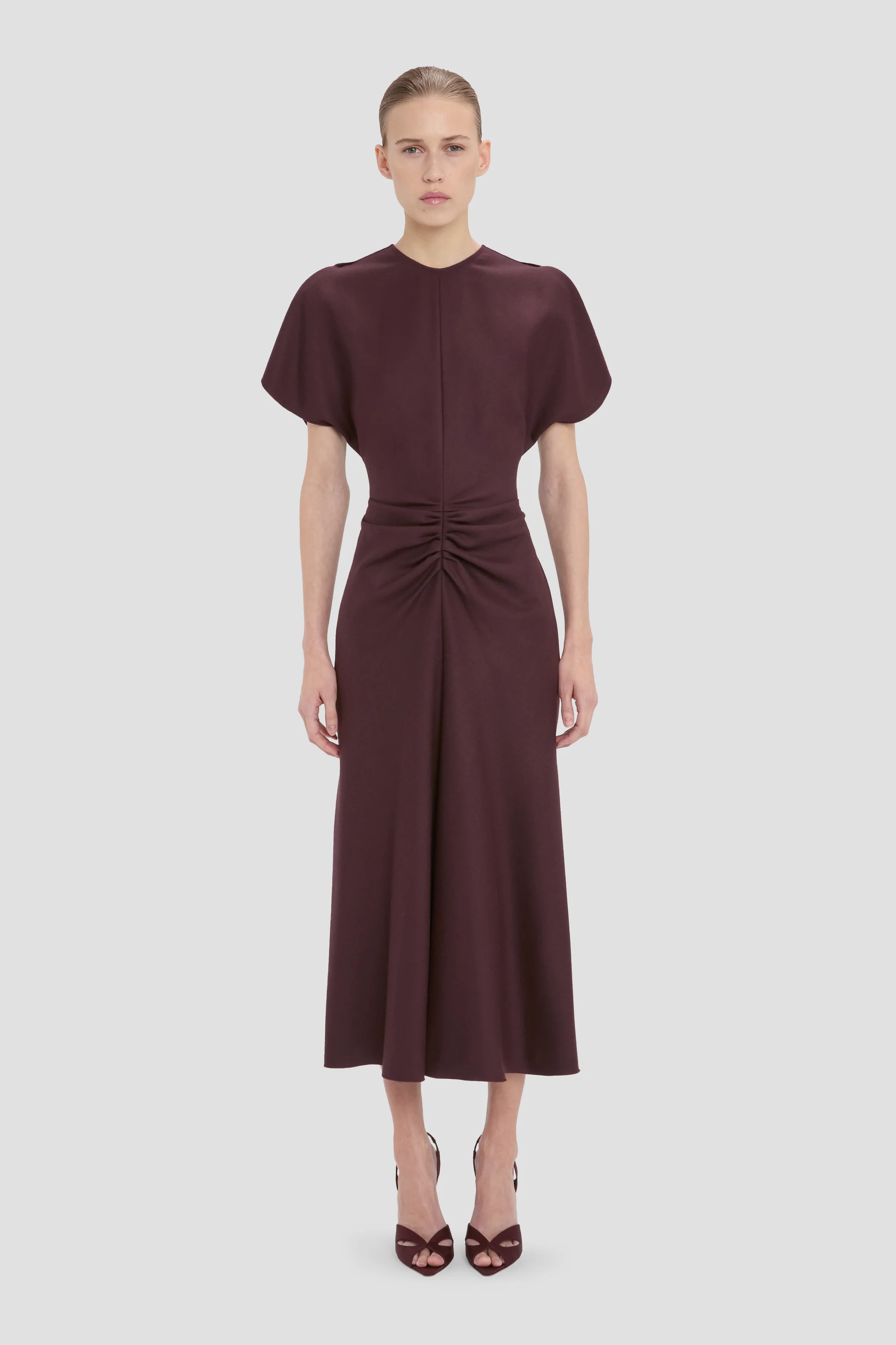 Bela Midi Dress In Dark Burgundy