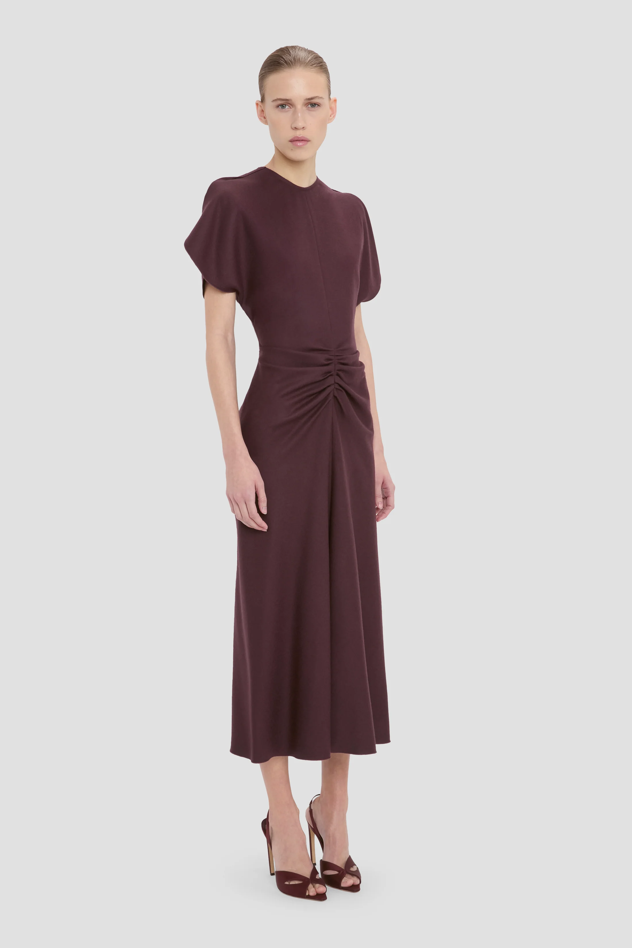 Bela Midi Dress In Dark Burgundy - Image 2