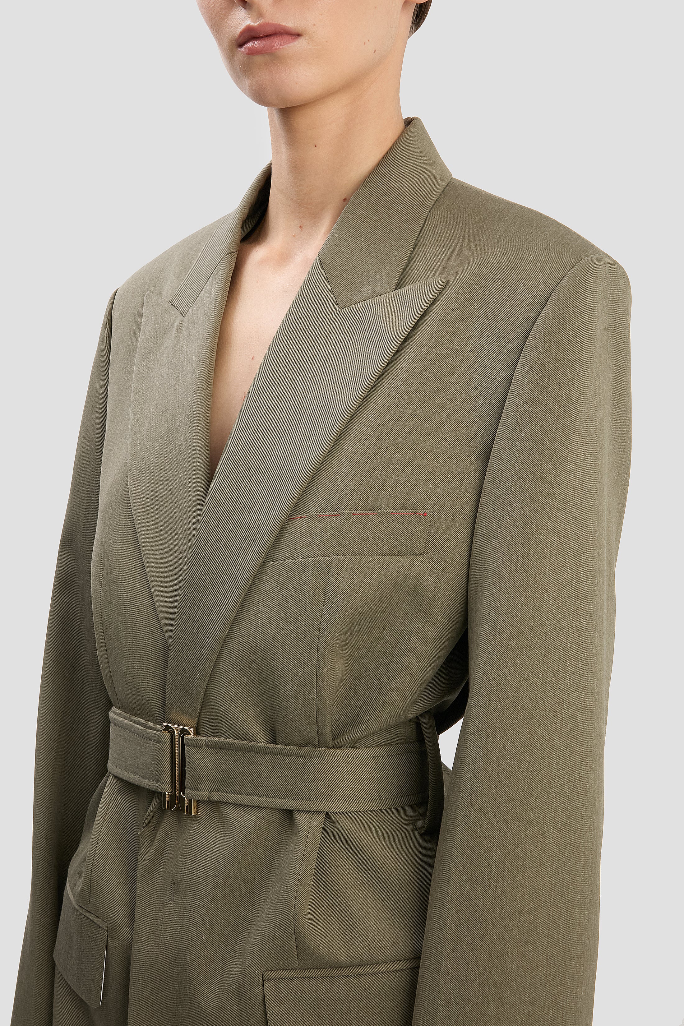 Belted Tailored Jacket In Sage Melange - Image 4