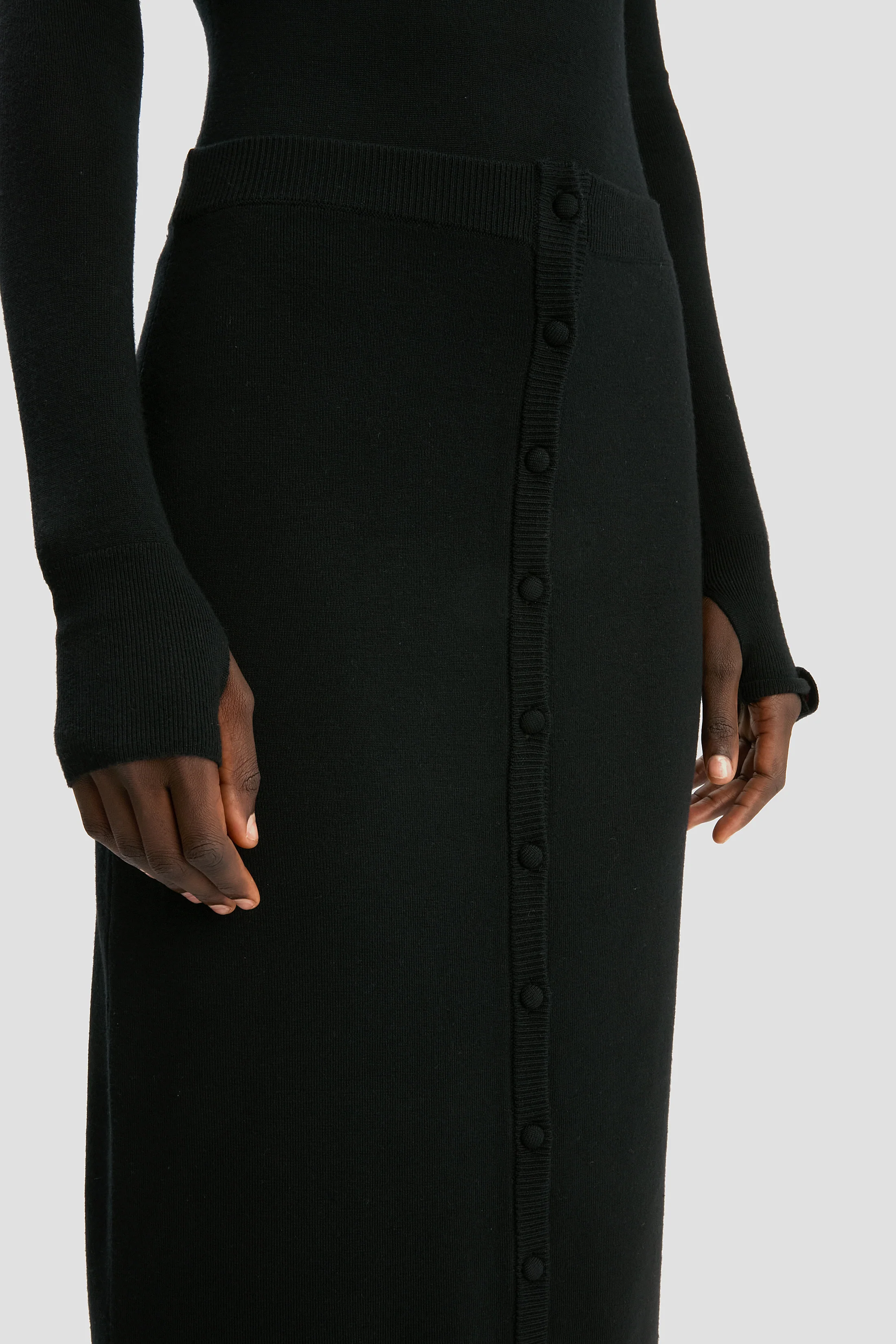 Button Midi Skirt In Black - Image 3