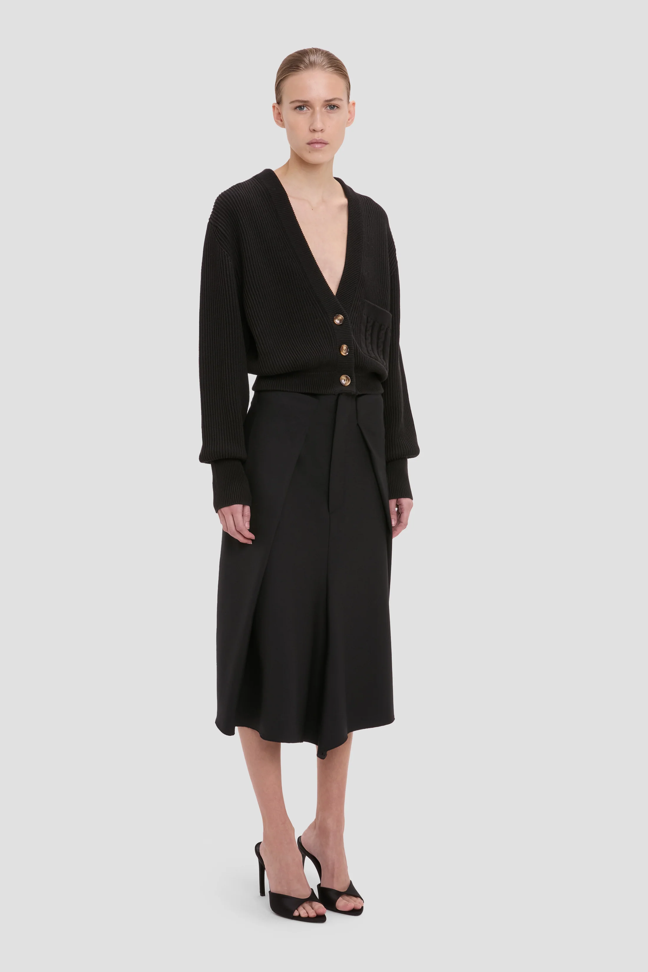 Cable Pocket Cardigan In Black - Image 2