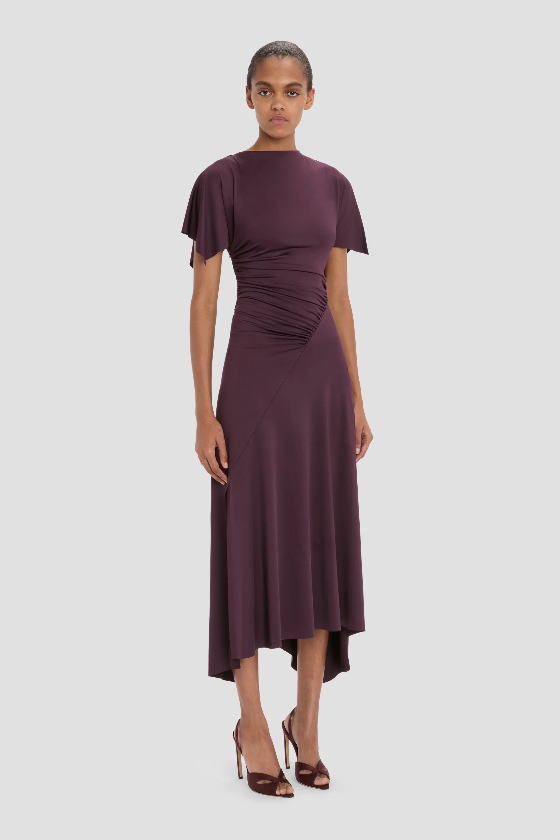 Blousey Midi Dress In Blackcurrant - Image 2