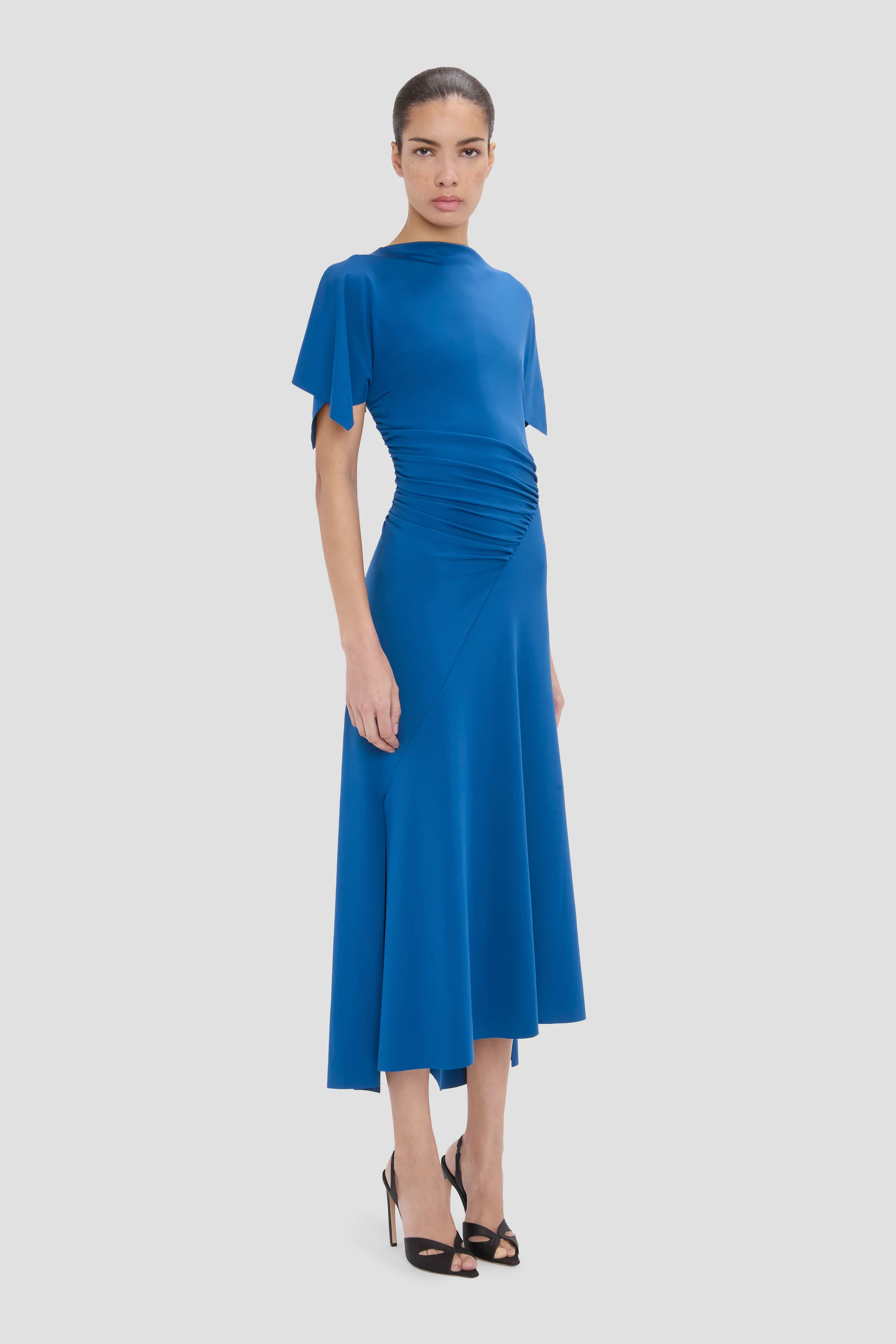 Blousey Midi Dress In Blue - Image 3