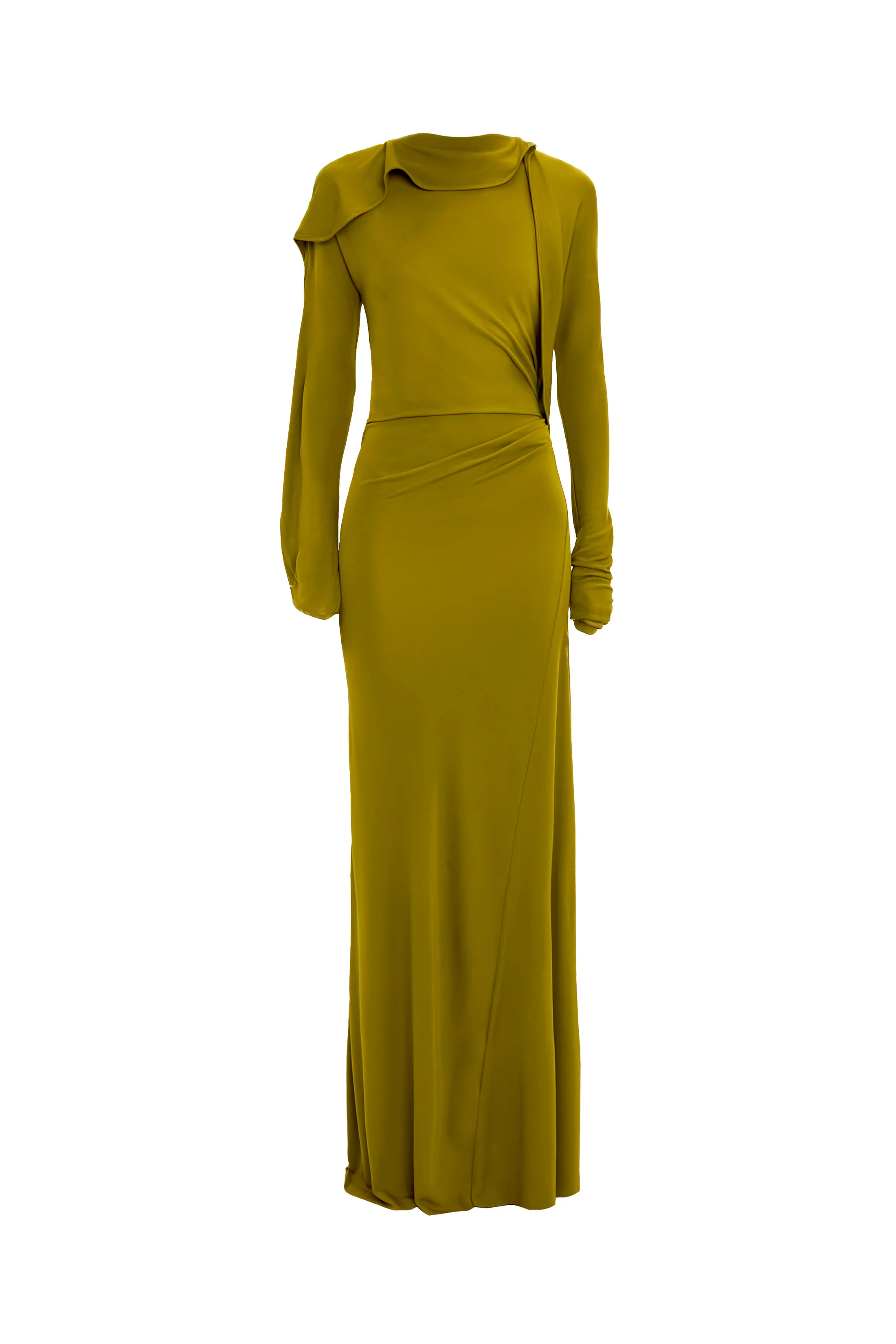 Closed Neck Drape Gown In Moss - Image 5