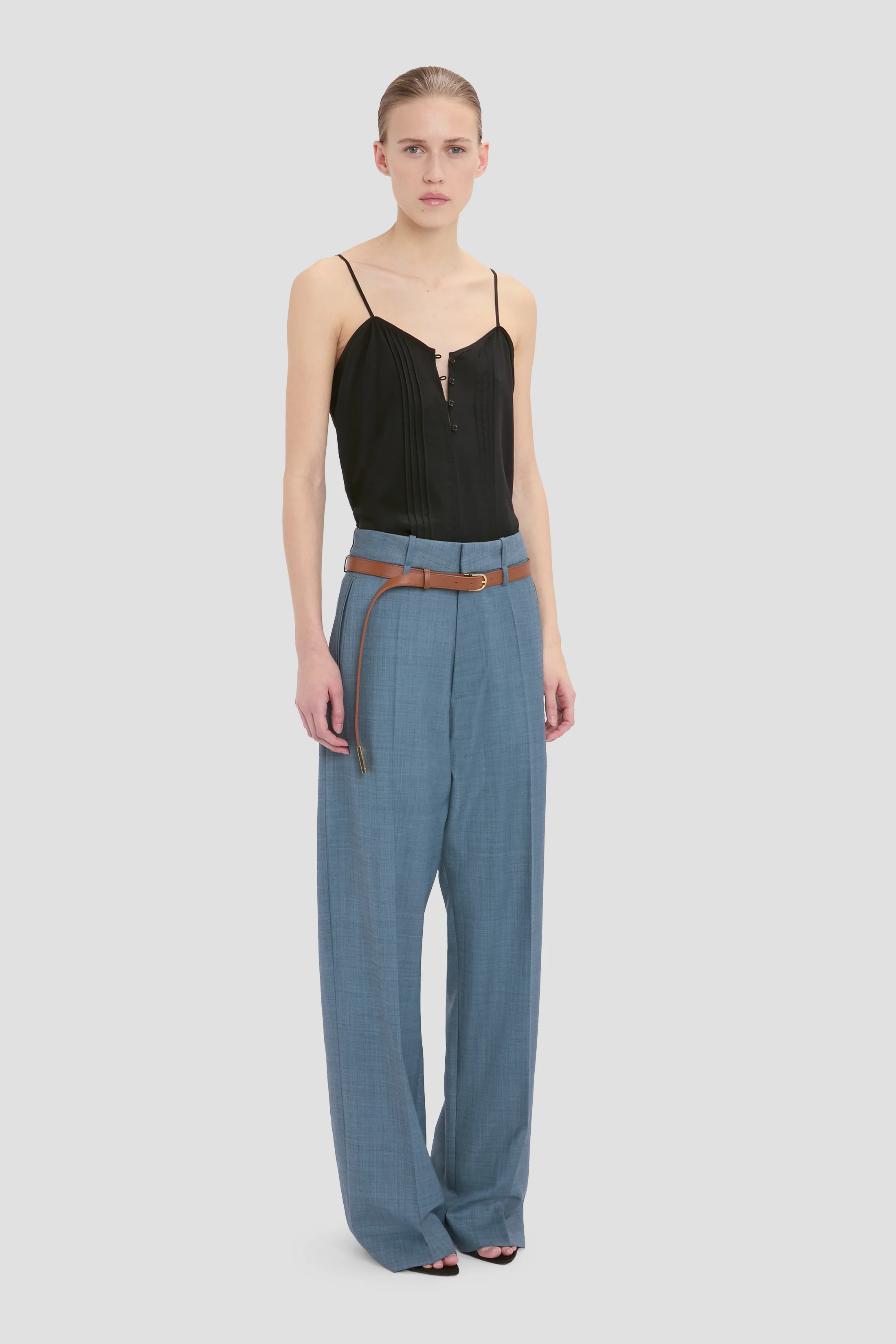 Curved Leg Trouser In Cloud Blue - Image 2