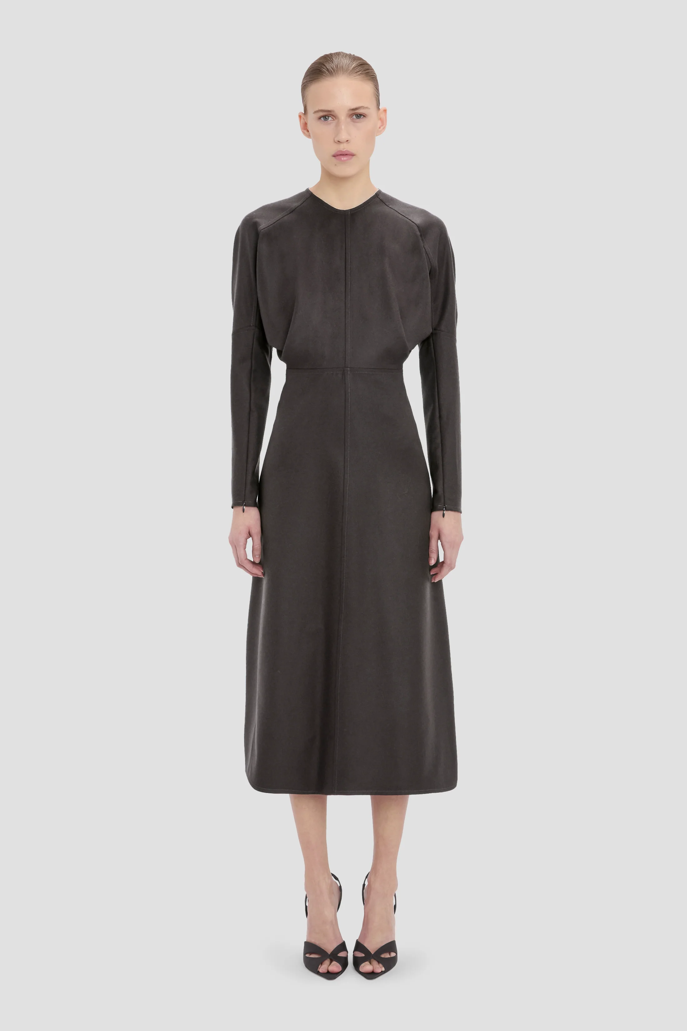Dolman Midi Dress In Dark Grey Melange