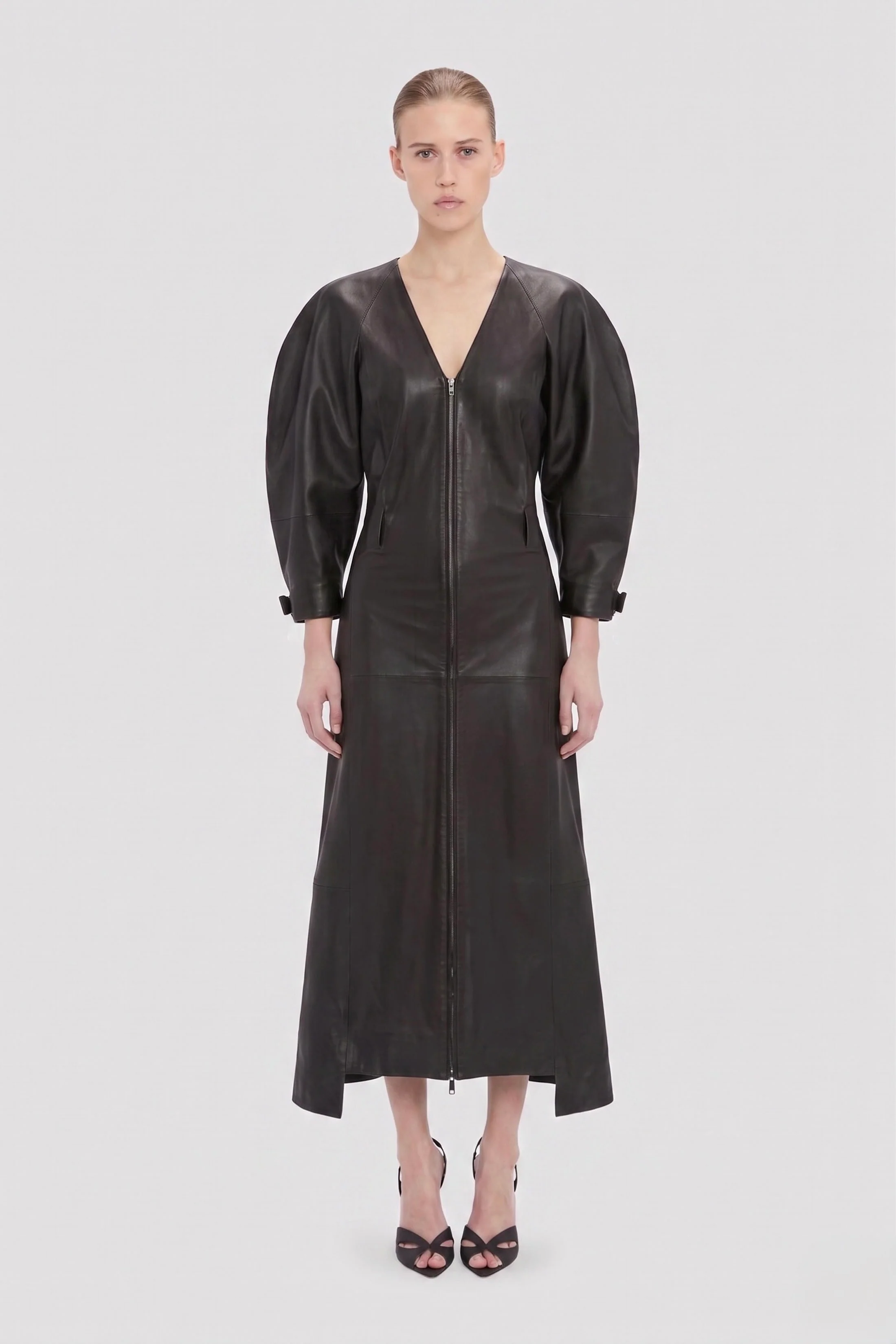 Dolman Leather Dress In Dark Brown