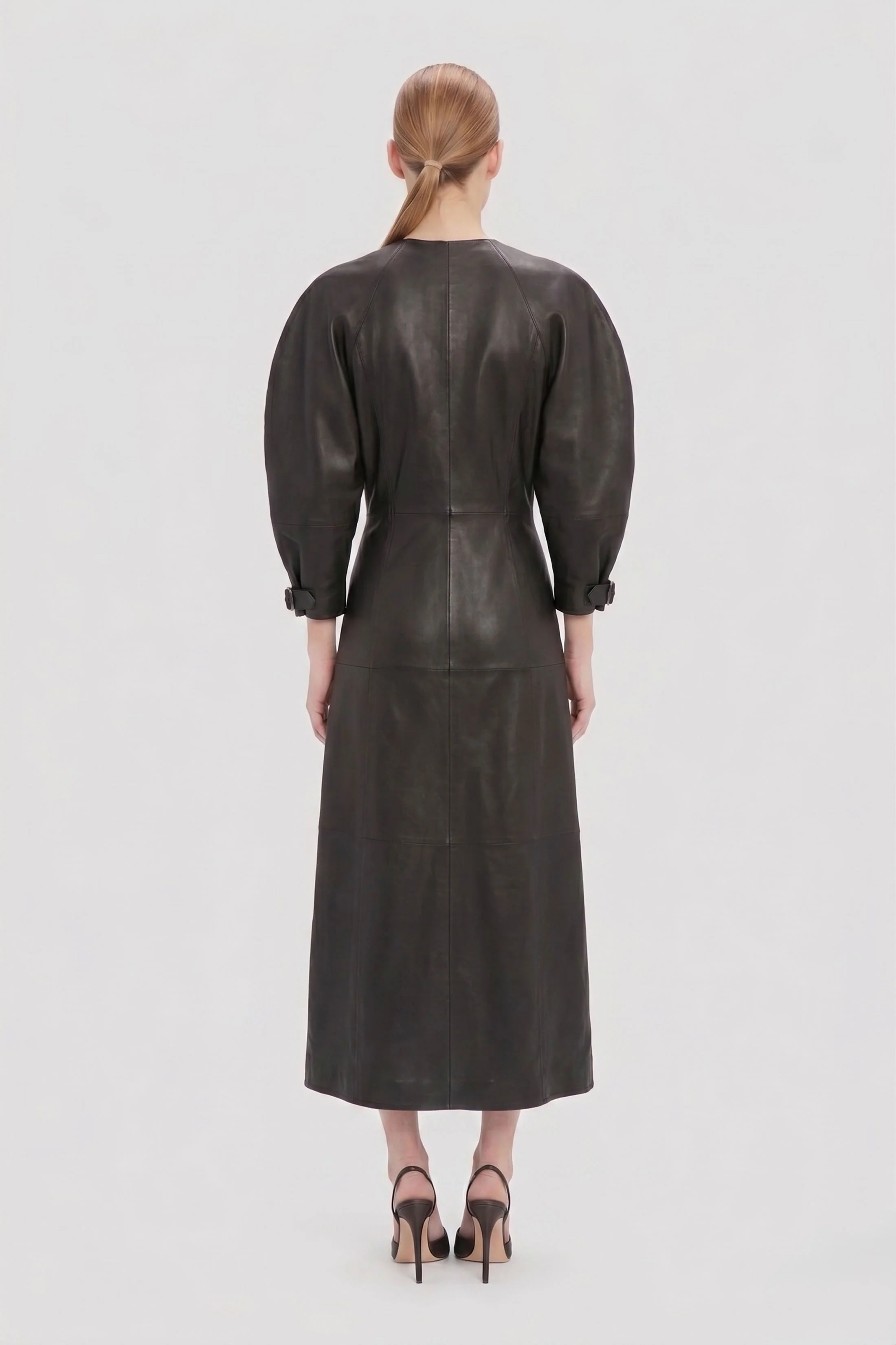 Dolman Leather Dress In Dark Brown - Image 5