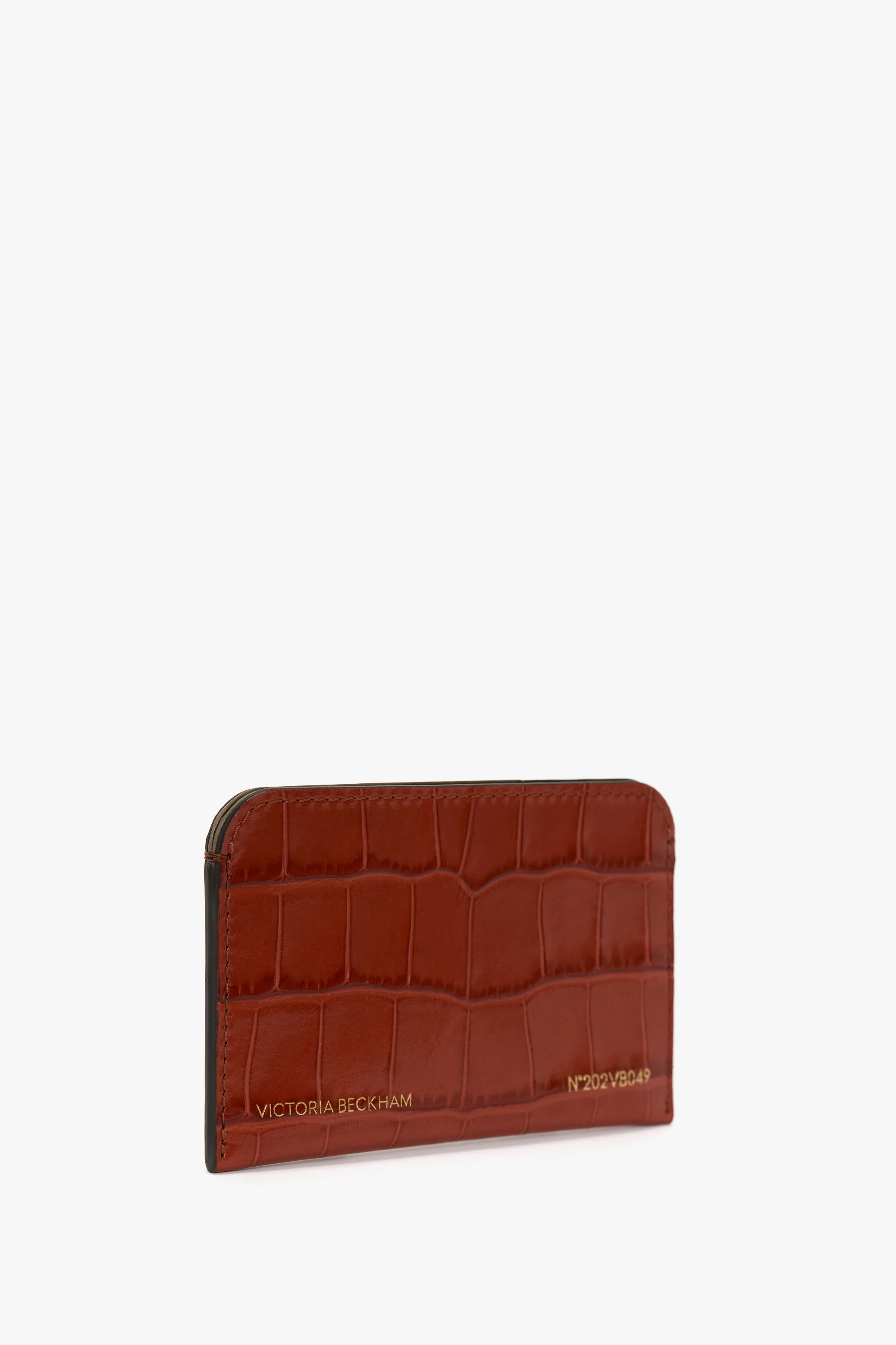 Envelope Card Holder In Brick Red Croc Embossed Leather - Image 2