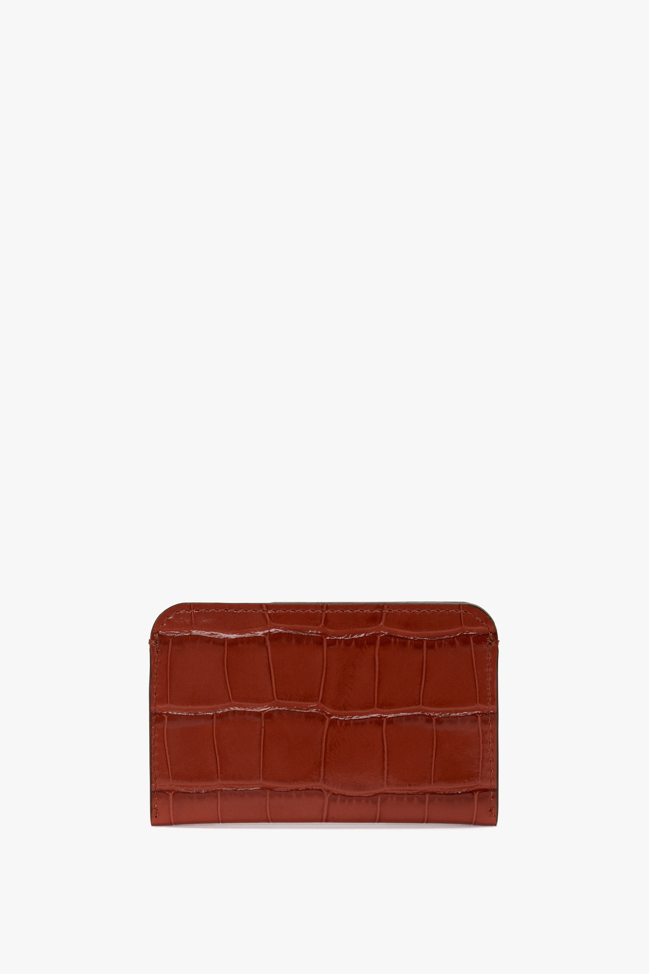 Envelope Card Holder In Brick Red Croc Embossed Leather - Image 3