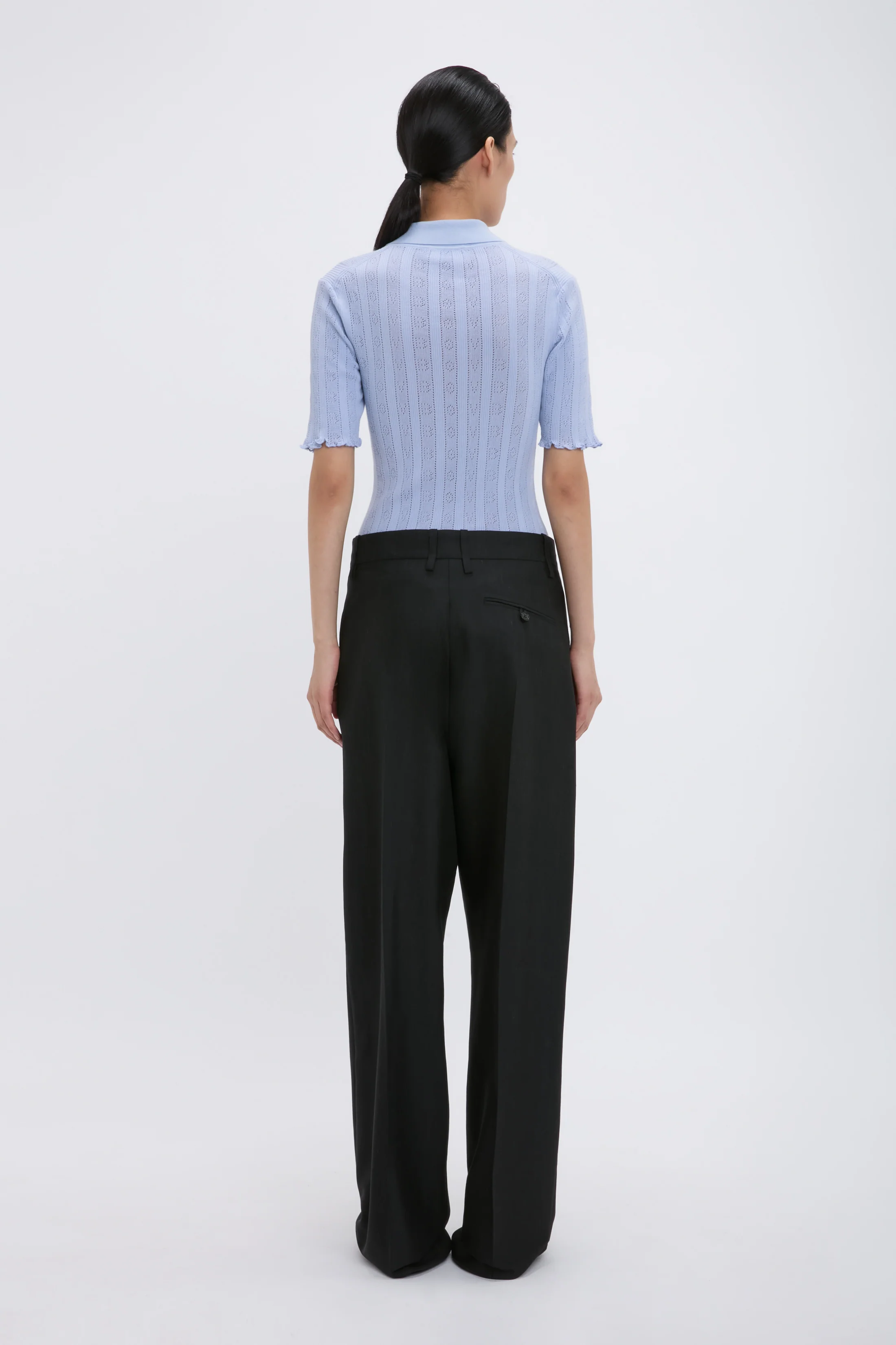 Frill Polo Top In Cloud Blue - Image 4