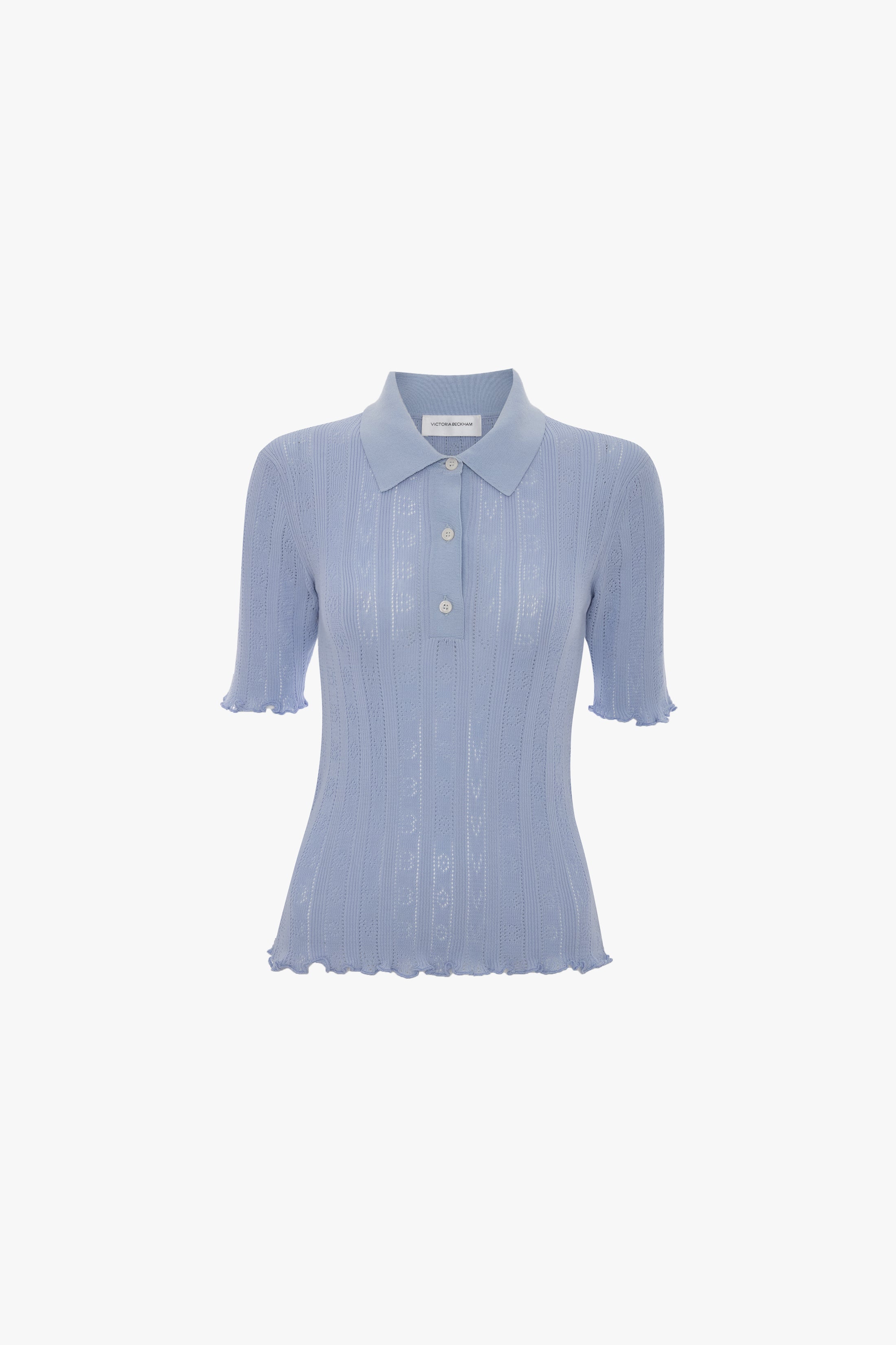 Frill Polo Top In Cloud Blue - Image 5