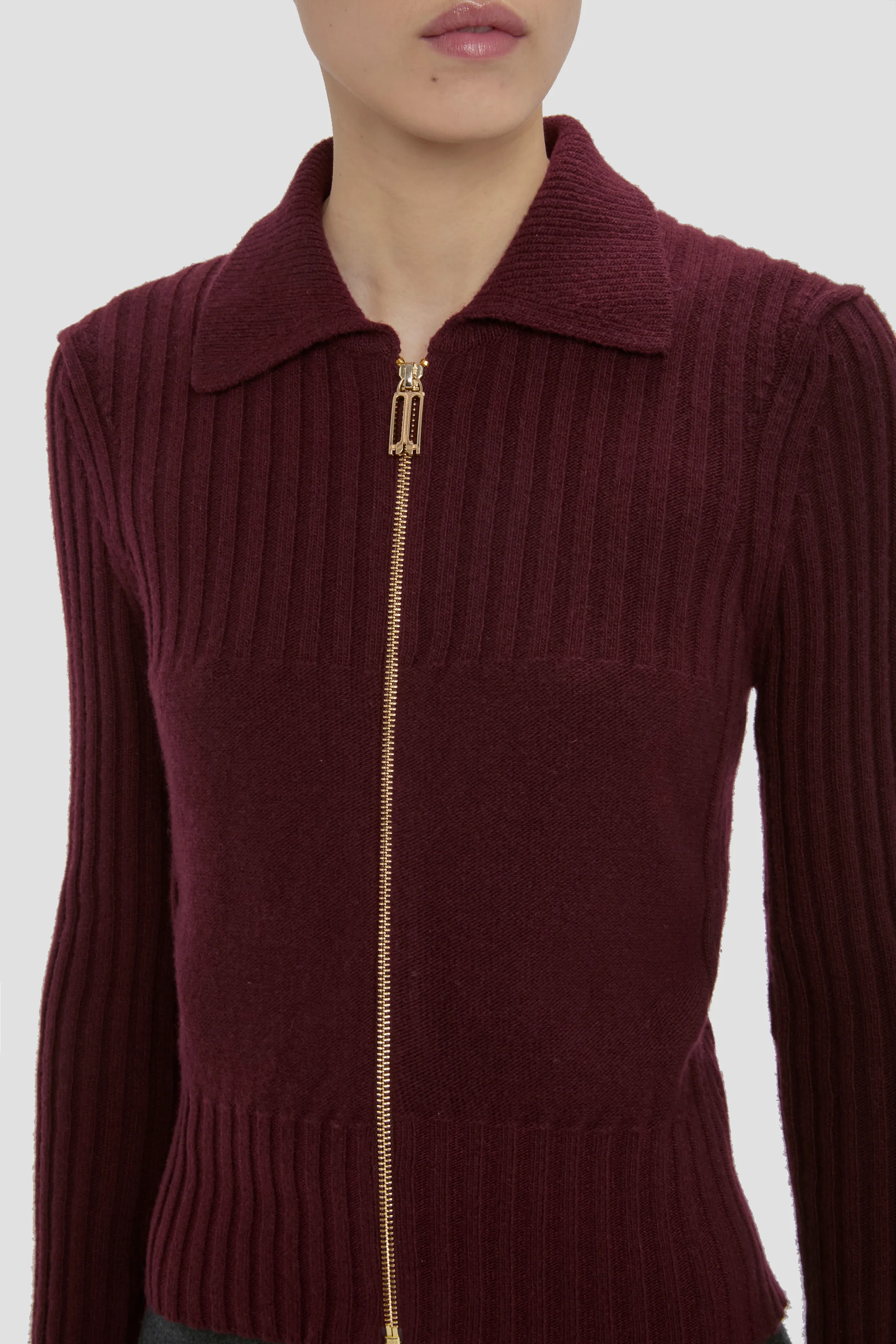 Zip Jumper In Dark Burgundy - Image 3