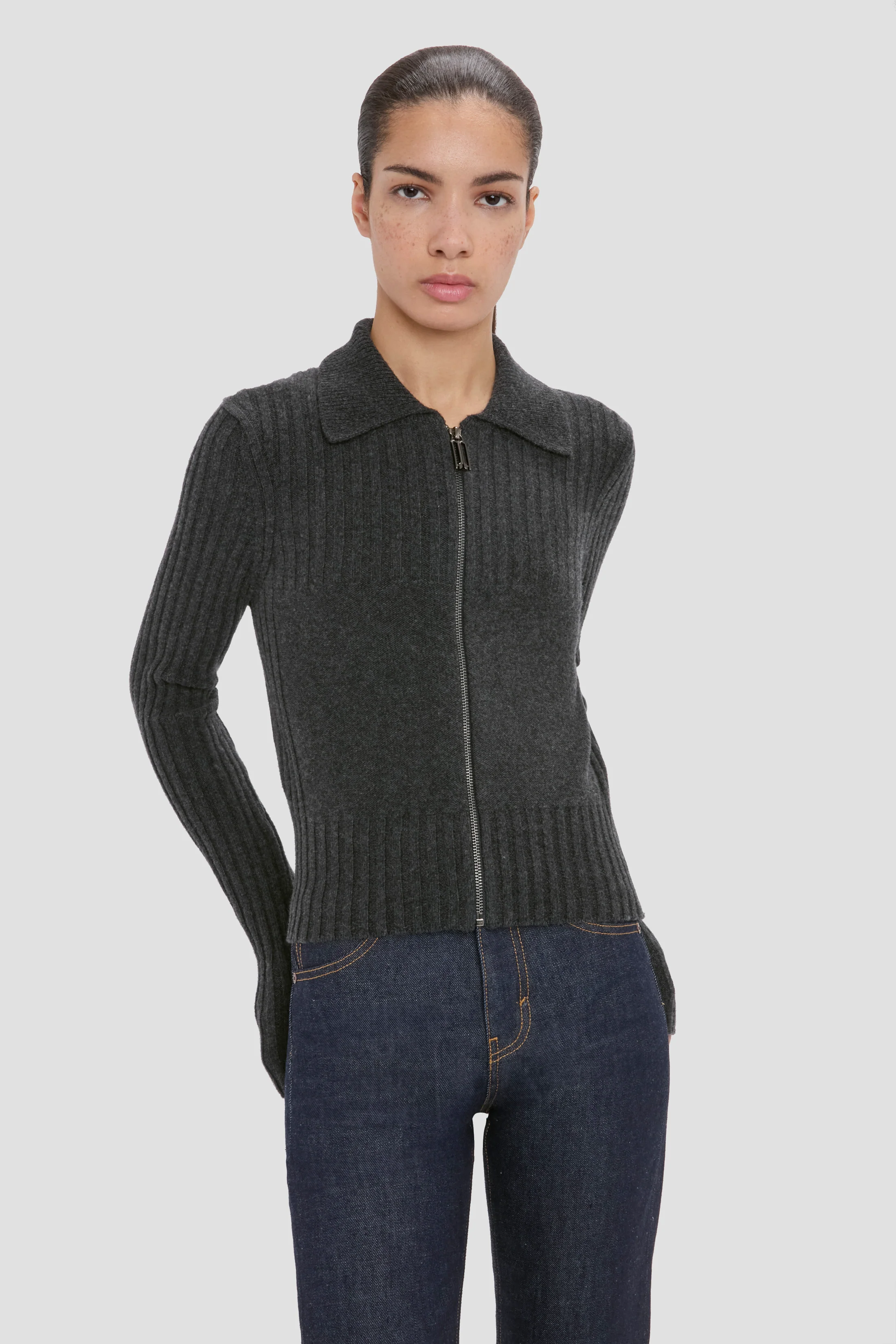 Zip Jumper In Grey Melange - Image 3