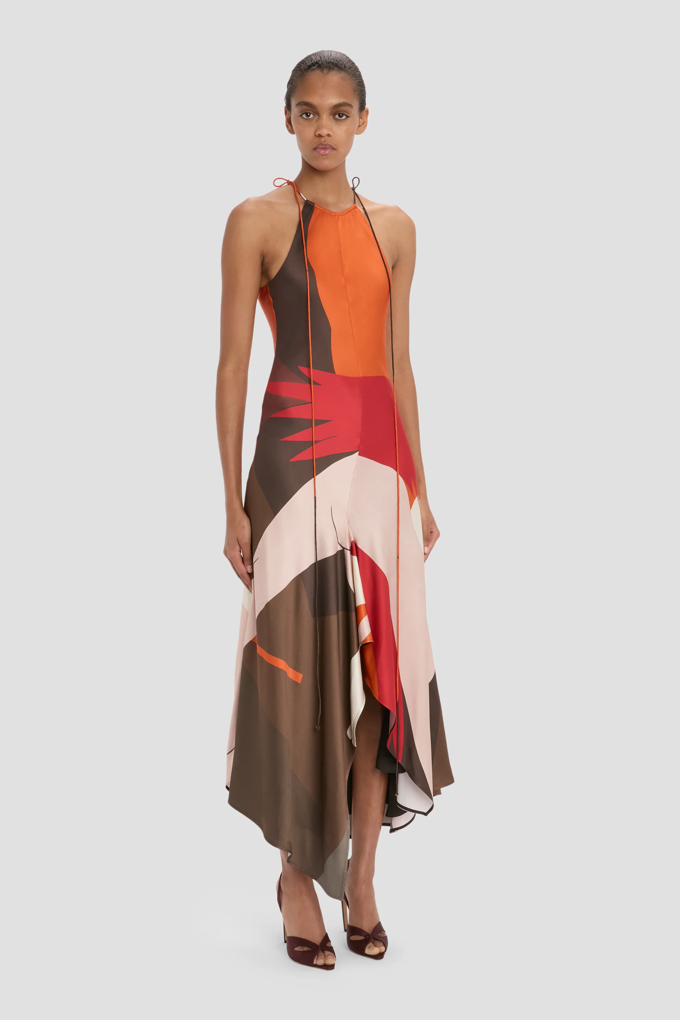Halter Neck Midi Dress In Abstract Dark Earth - Image 3
