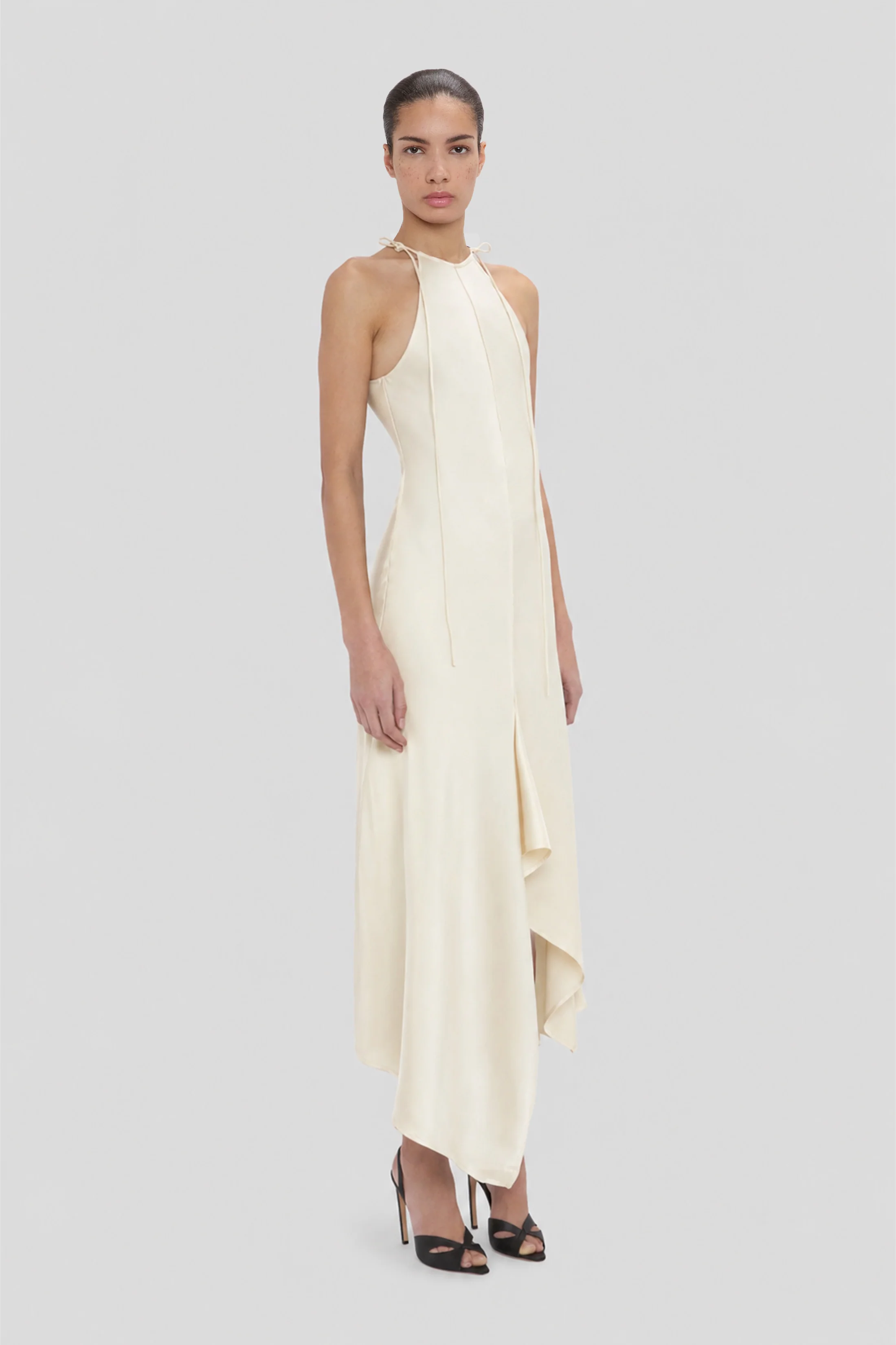 Halter Neck Midi Dress In Ivory - Image 3