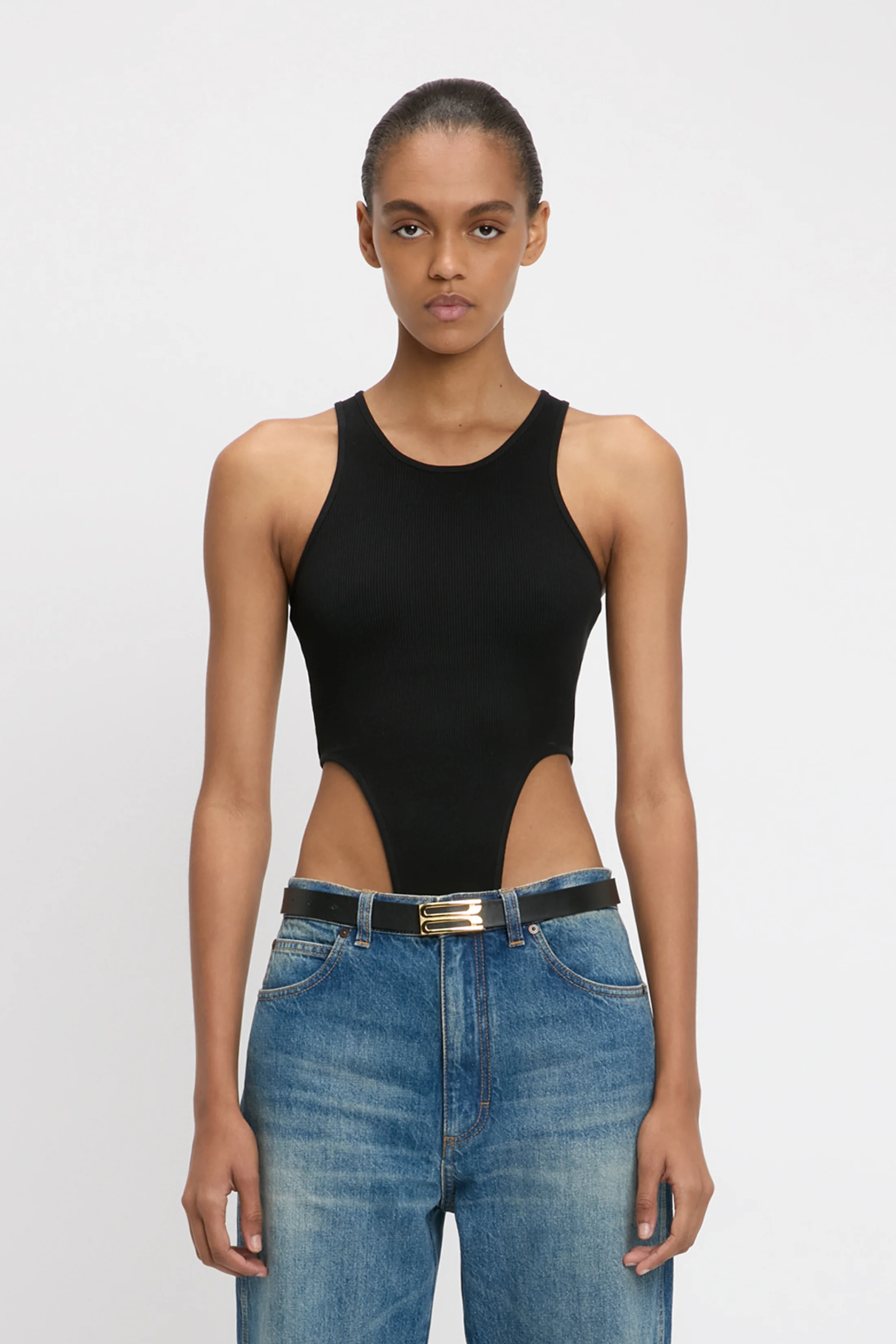 High Leg Bodysuit In Black