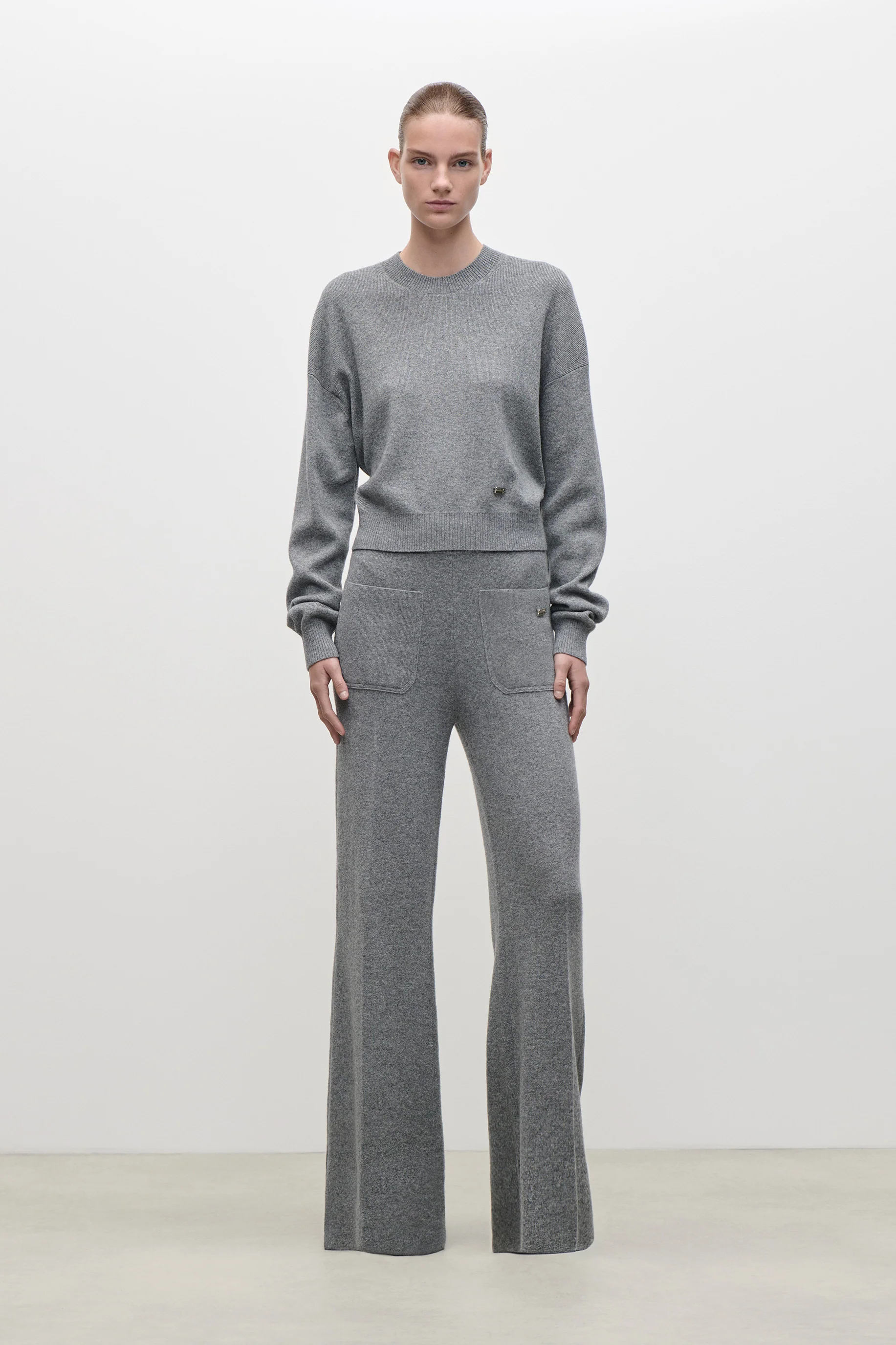 Alina Knitted Trouser In Mid Grey