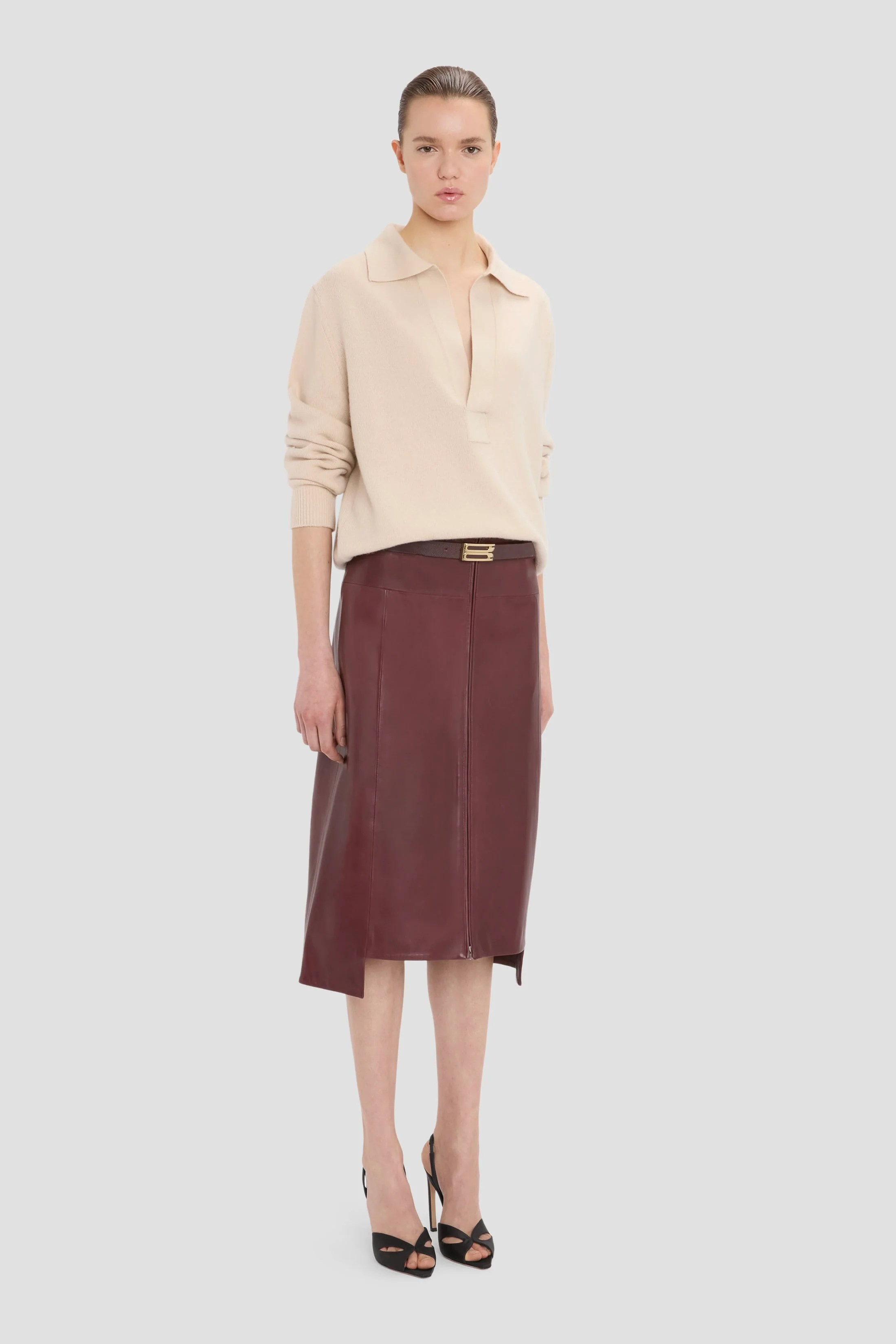 Leather Skirt In Dark Burgundy - Image 3