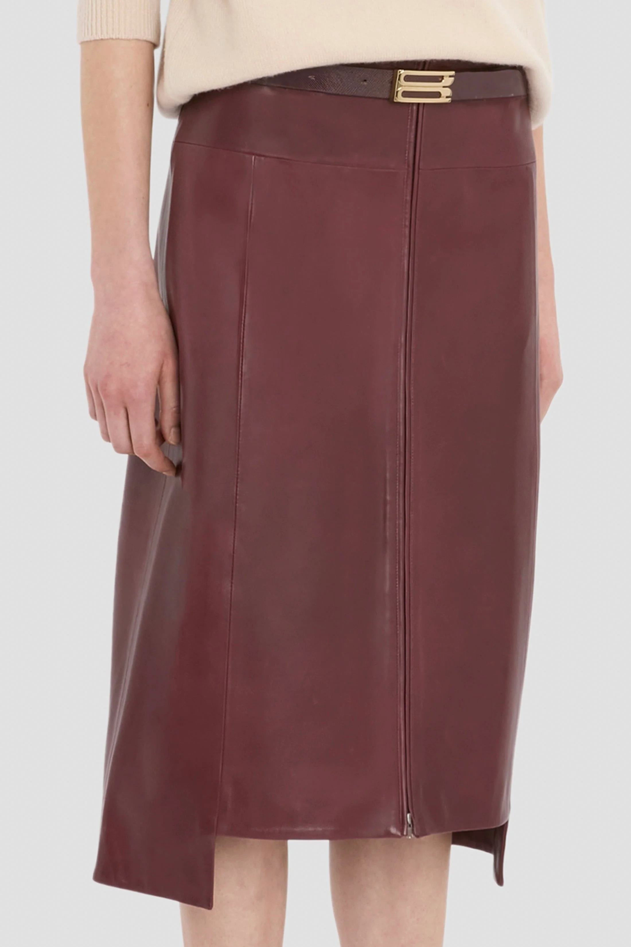 Leather Skirt In Dark Burgundy - Image 4