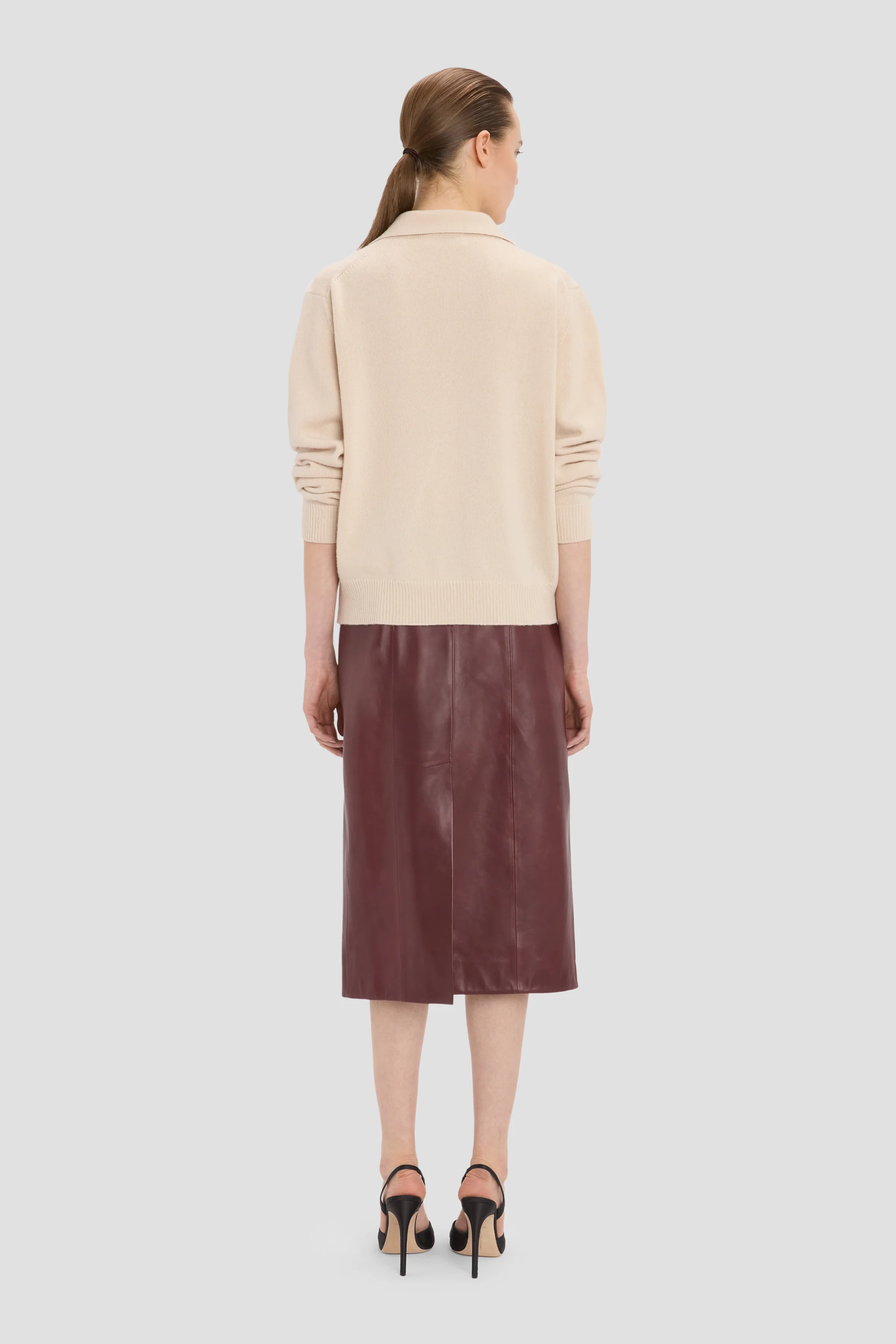 Leather Skirt In Dark Burgundy - Image 5