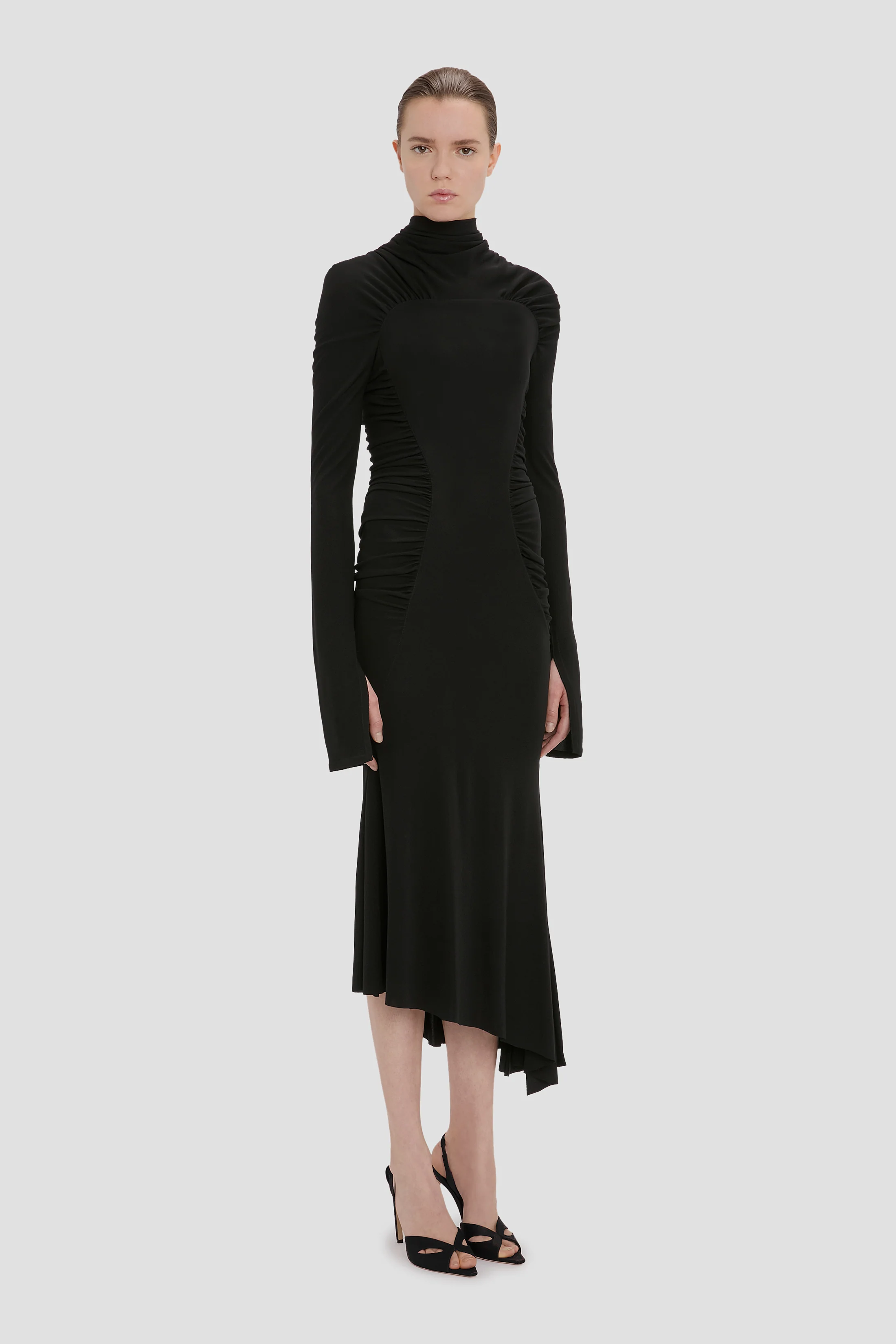 High Neck Midi Dress In Black - Image 3