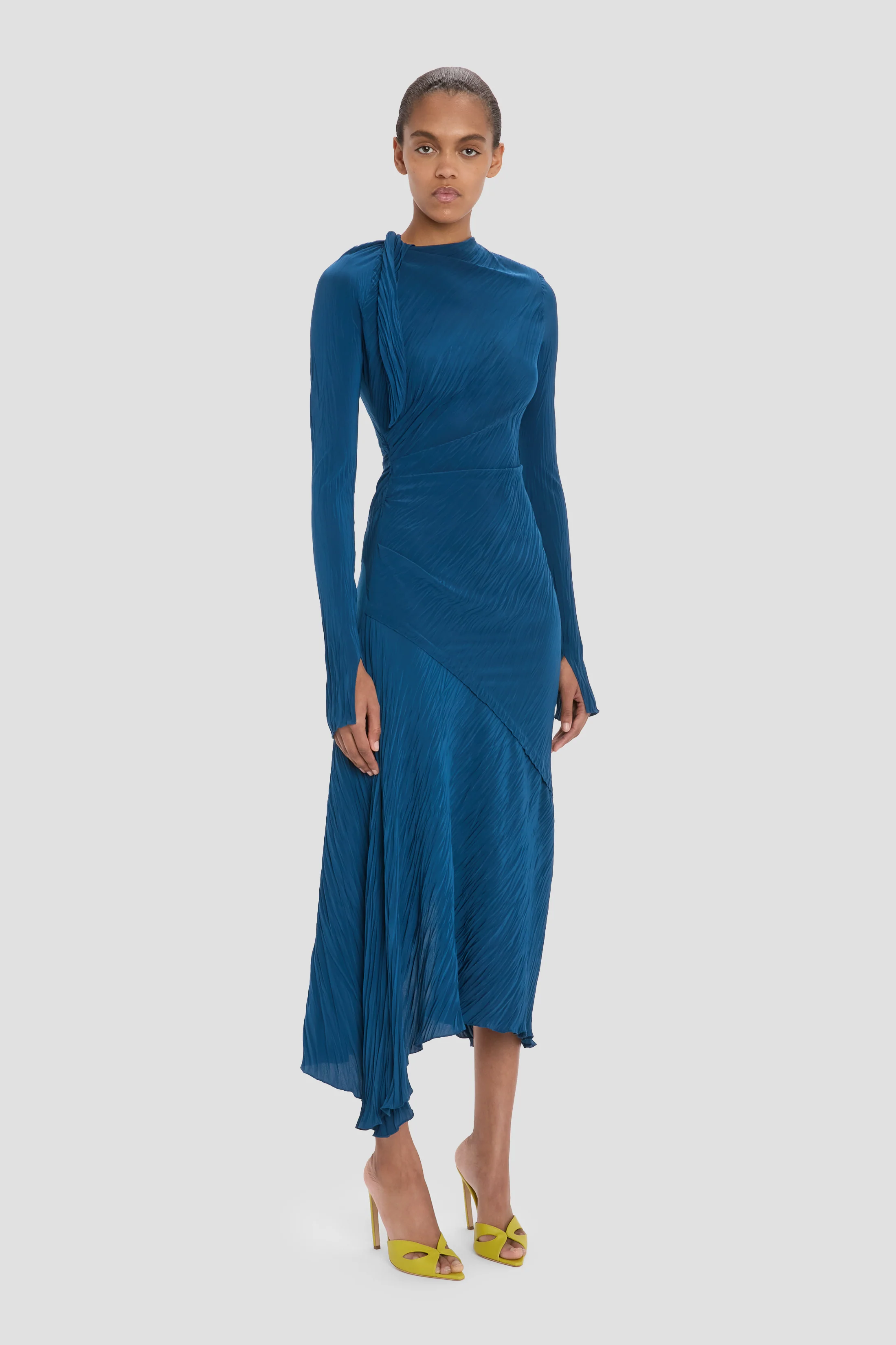 Plisse Dress In Blue - Image 4