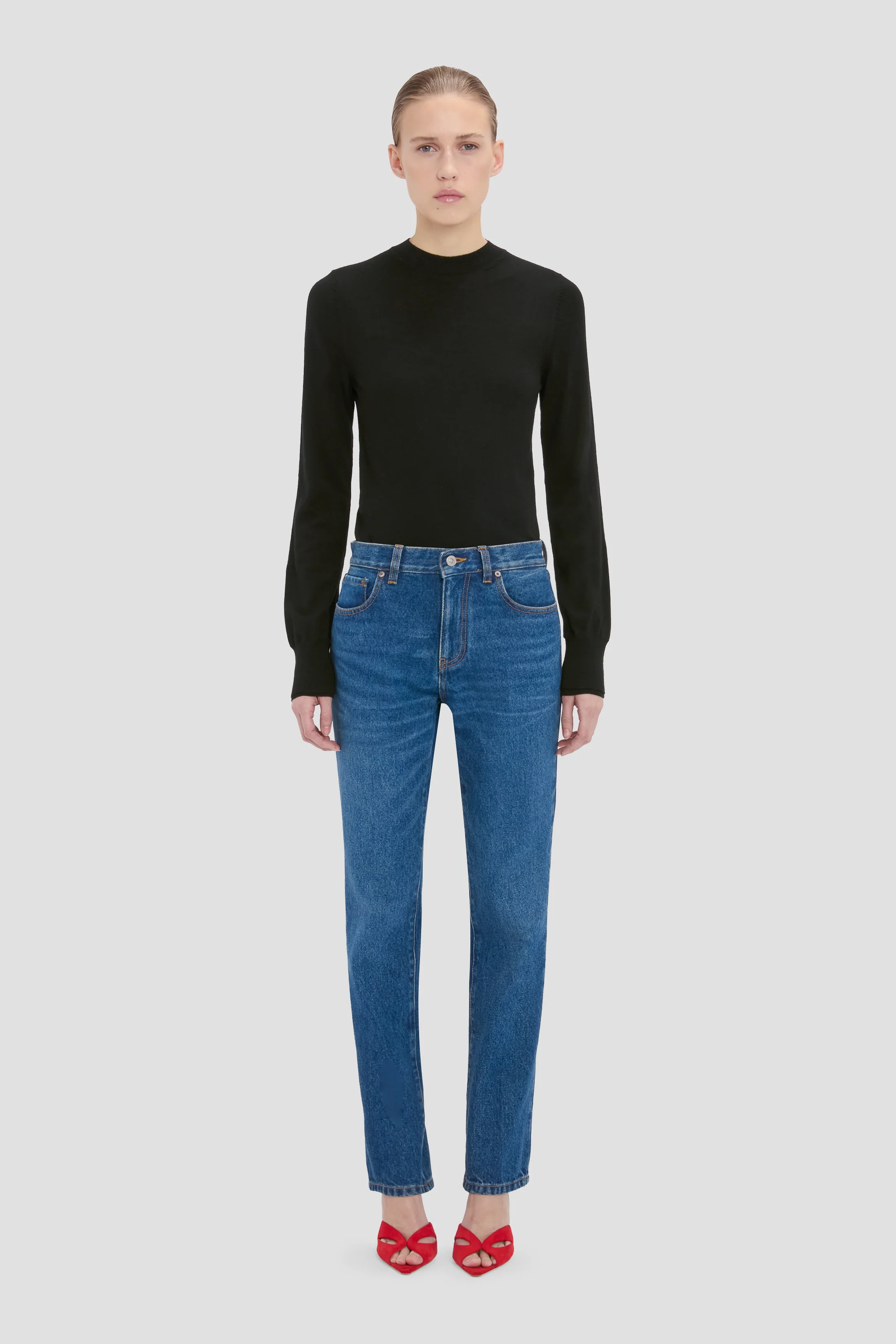 Low Waist Jean In Mid Blue Wash