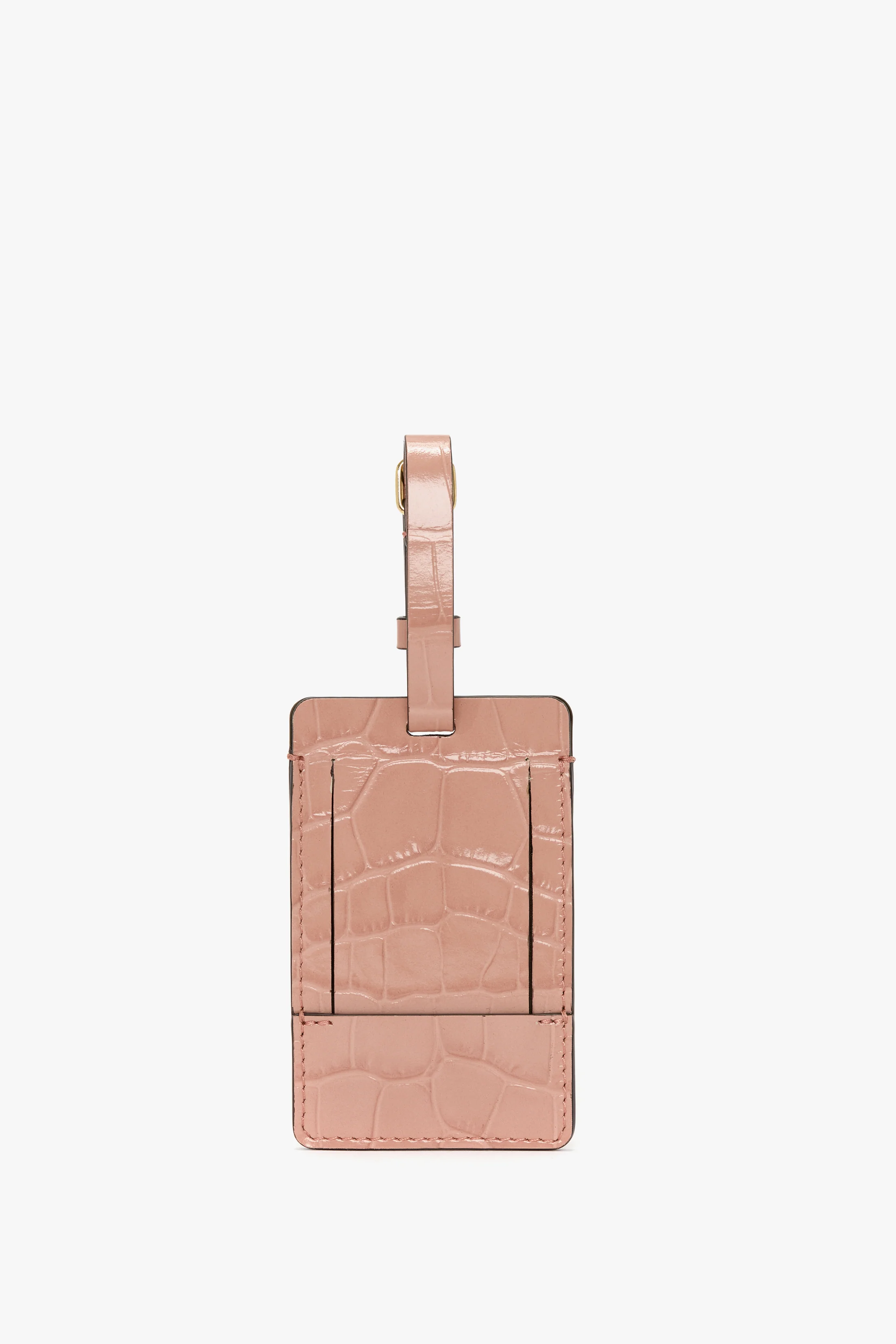 Luggage Tag In Blush Pink Croc Embossed Leather - Image 3