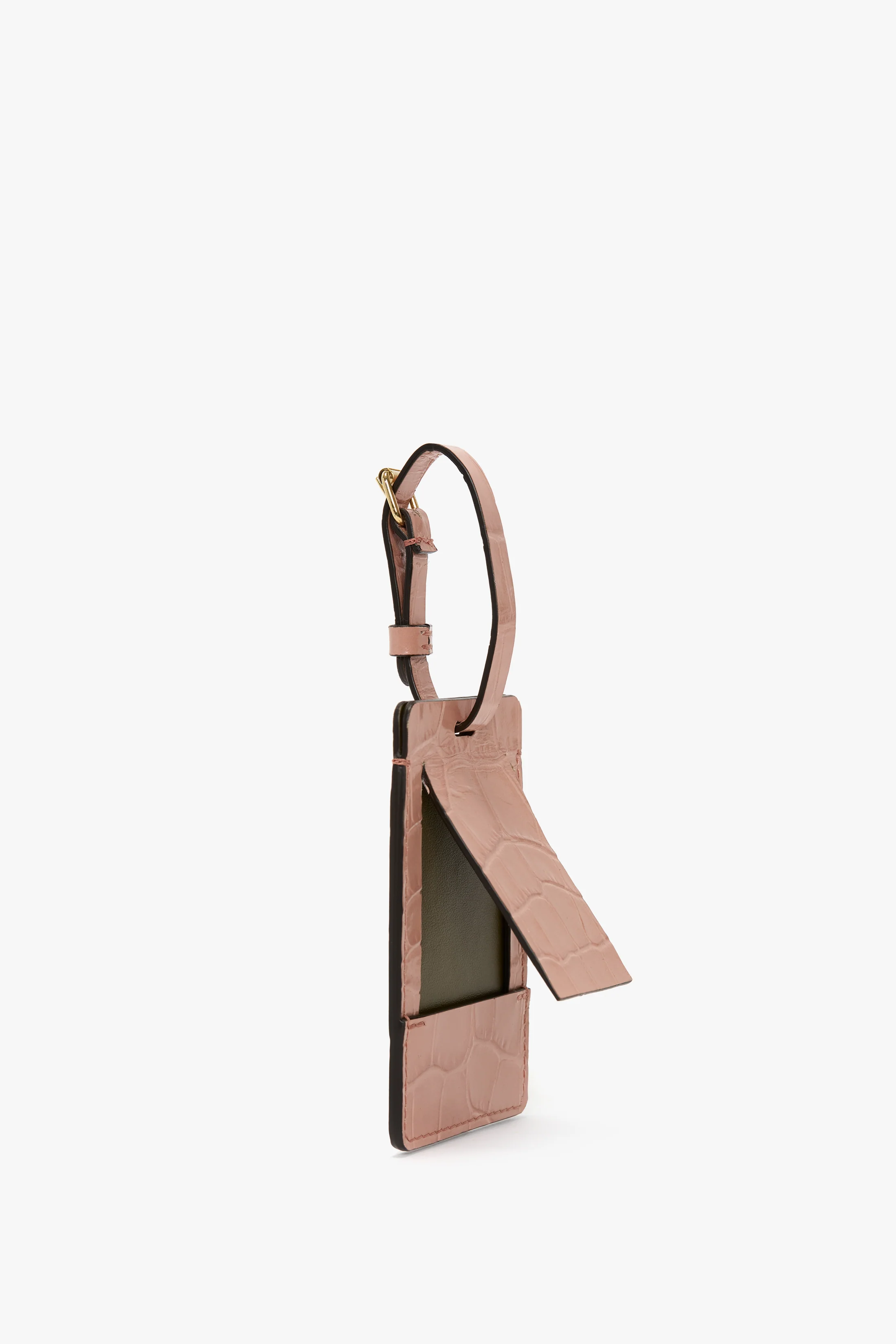 Luggage Tag In Blush Pink Croc Embossed Leather - Image 4