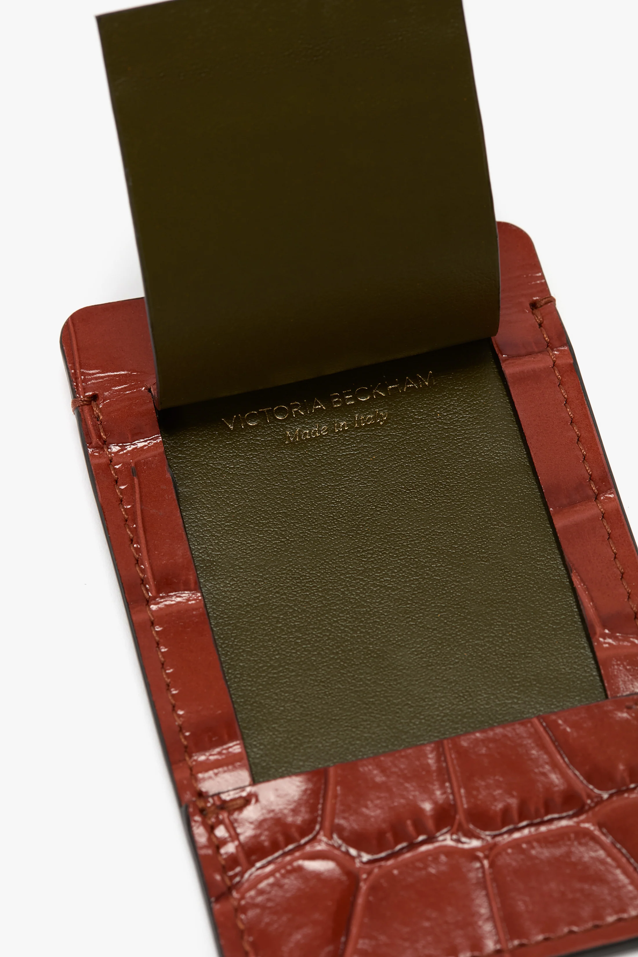 Luggage Tag In Brick Red Croc Embossed Leather - Image 5
