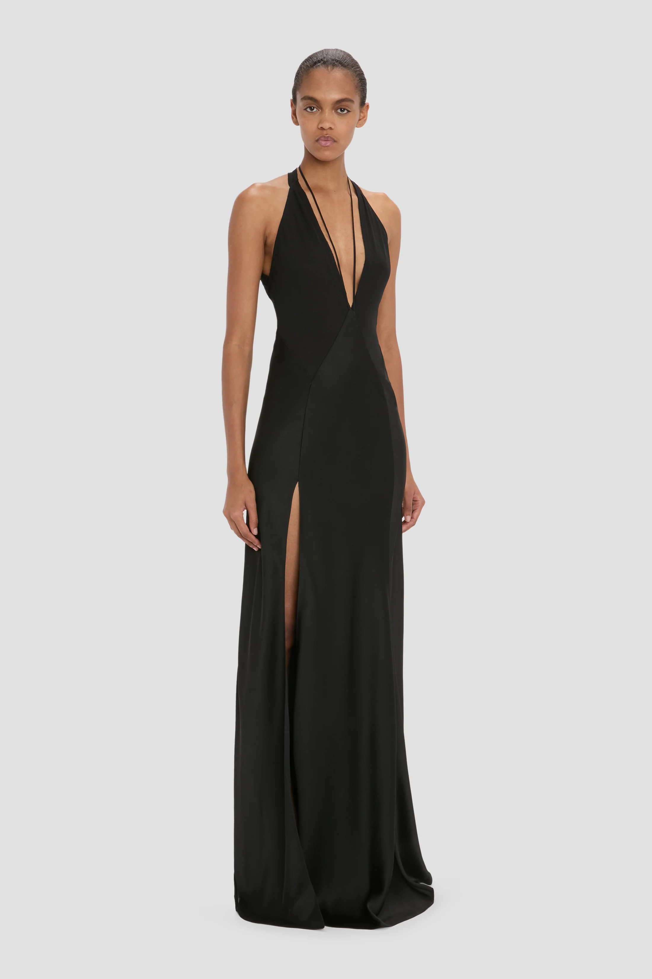 Panelled Cami Gown In Black - Image 3