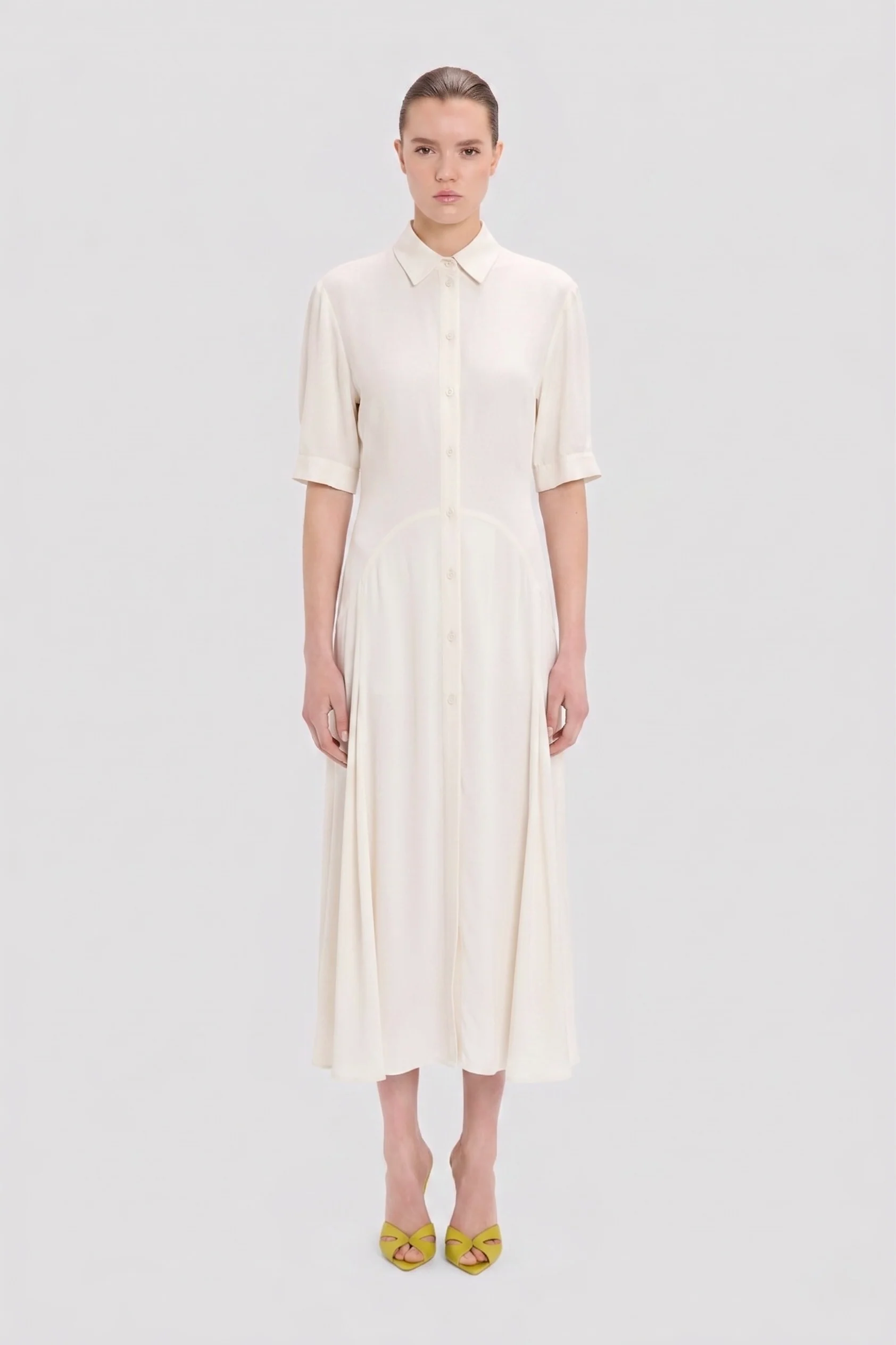 Panelled Midi Dress In White