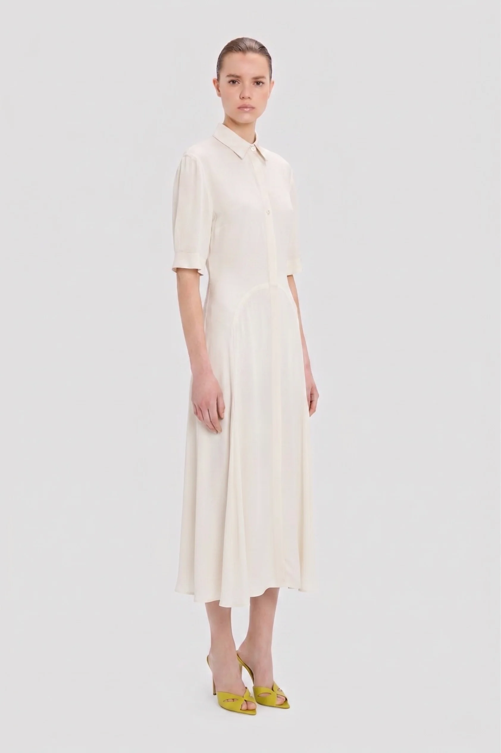 Panelled Midi Dress In White - Image 3