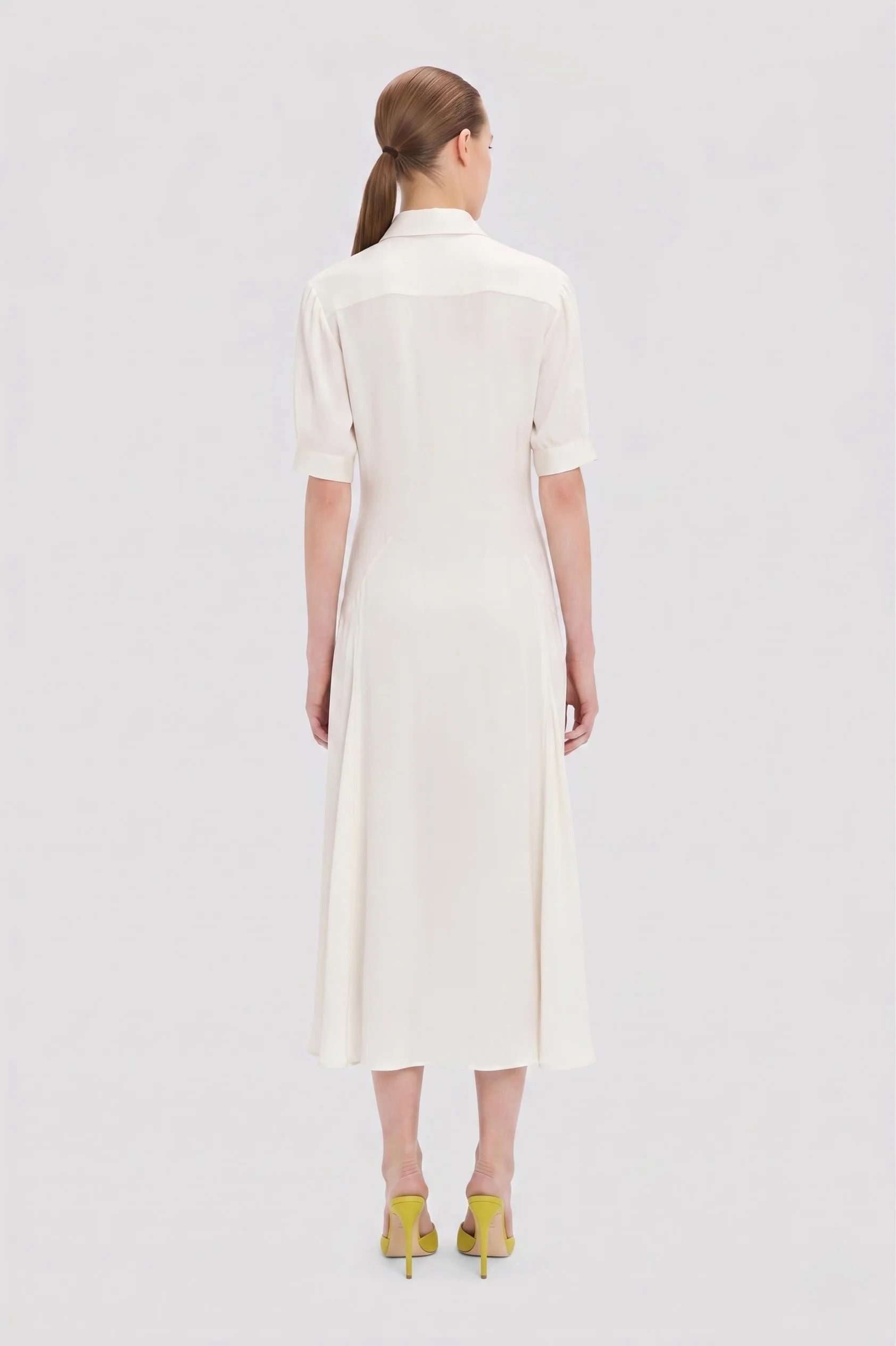 Panelled Midi Dress In White - Image 4