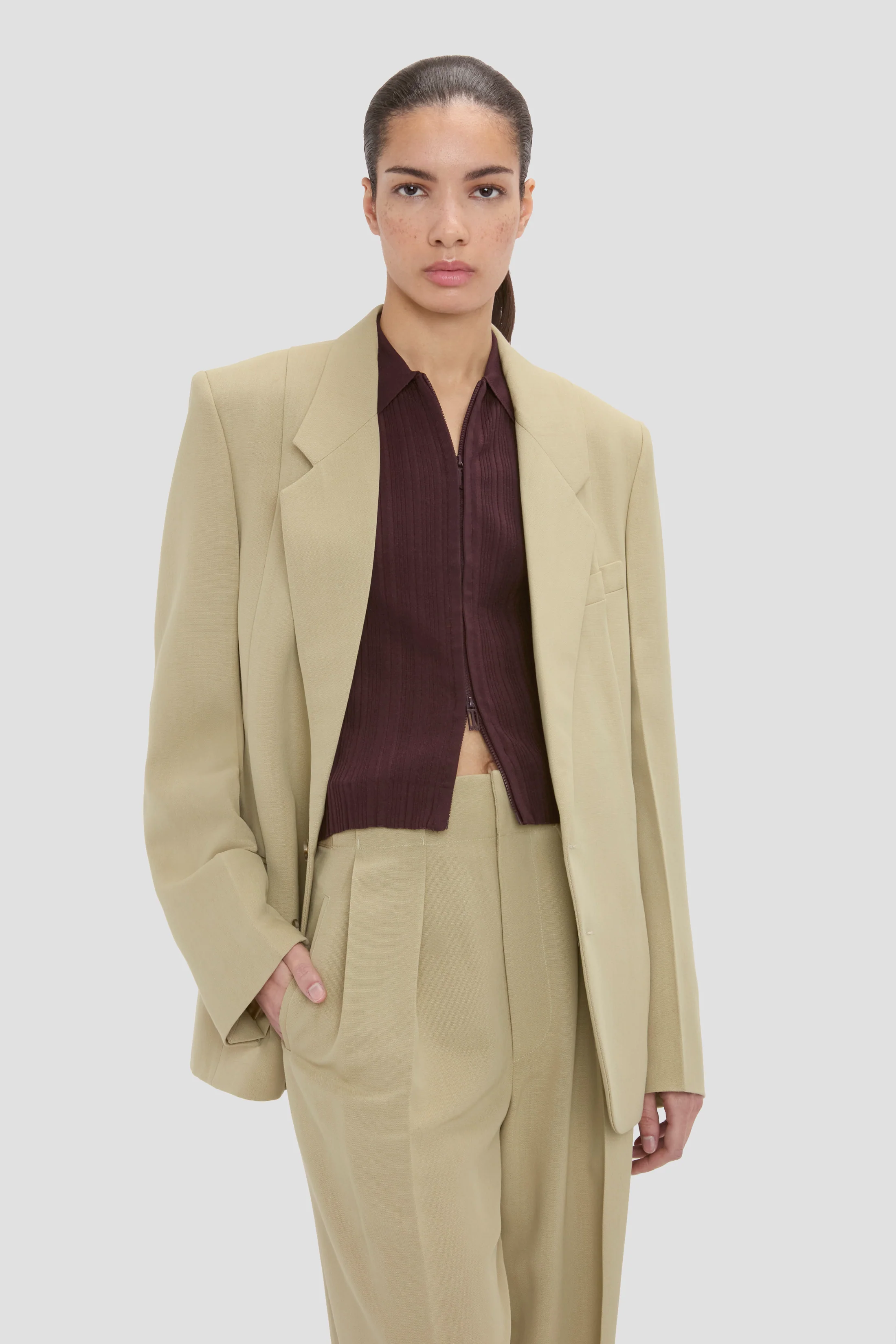 Pressed Jacket In Beige - Image 3