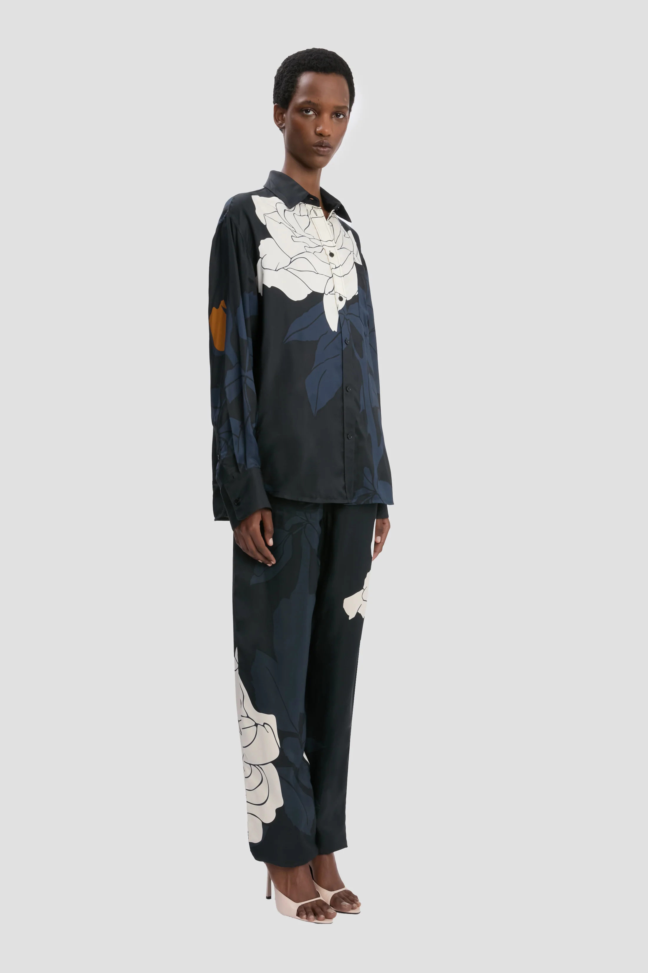 Pyjama Shirt In Dark Navy Floral Print - Image 2