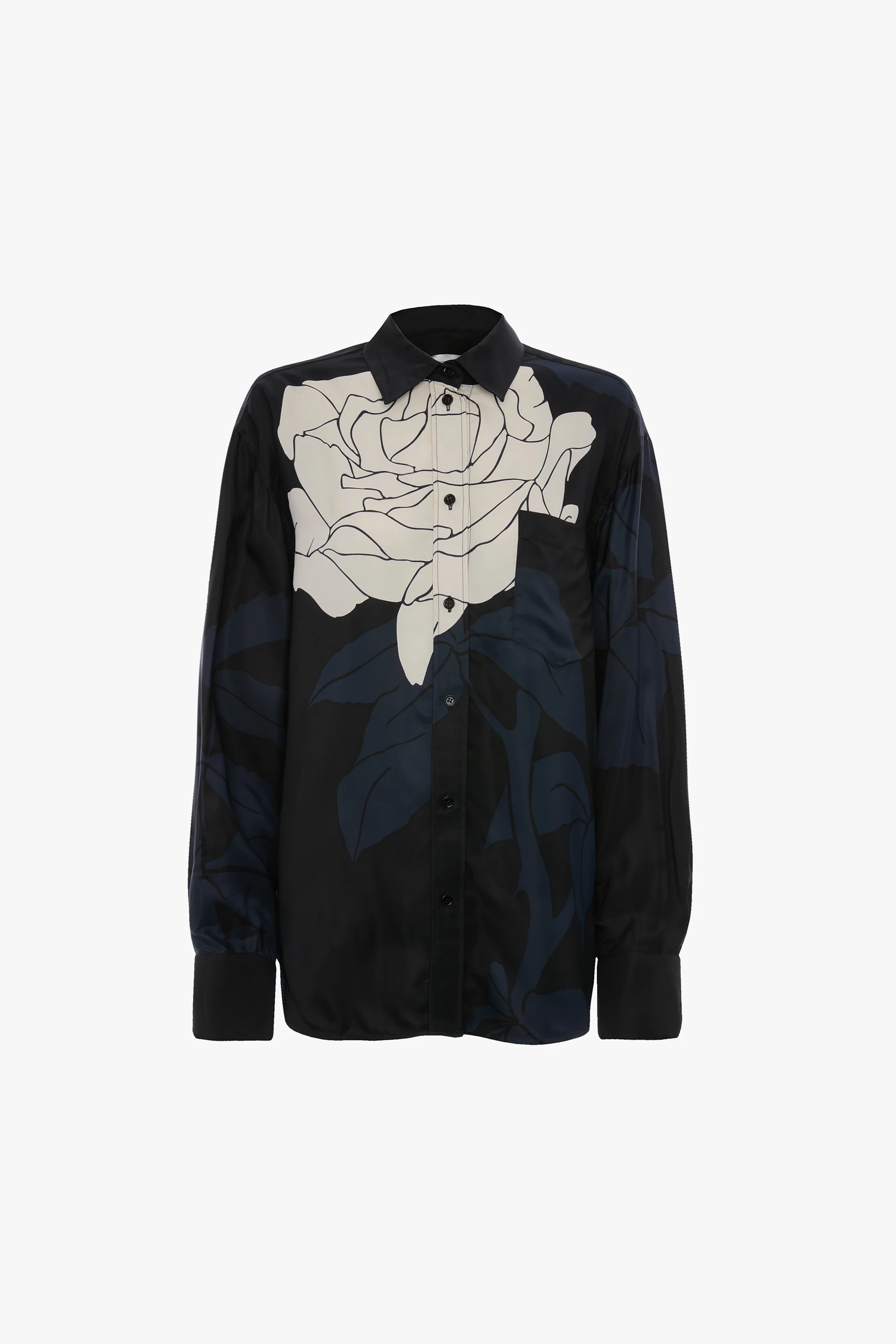 Pyjama Shirt In Dark Navy Floral Print - Image 5