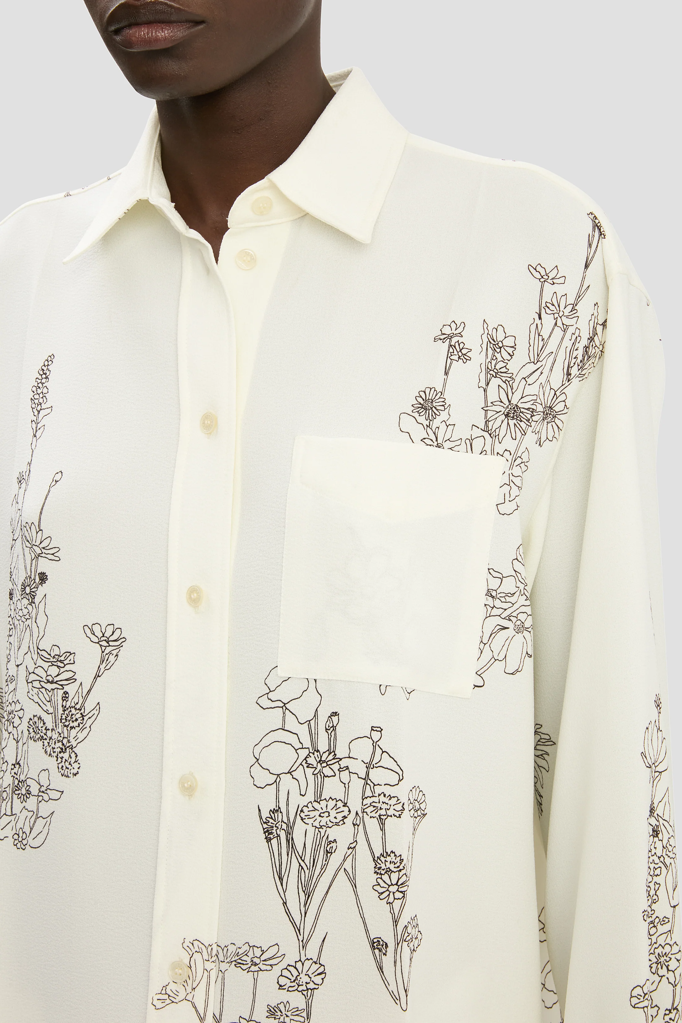 Pyjama Shirt In Off-White Floral Print - Image 3