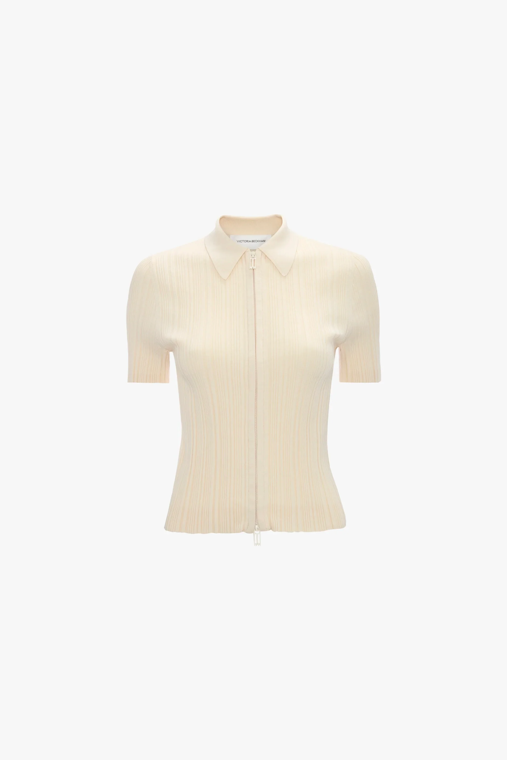 Ribbed Polo Top In Beige - Image 6