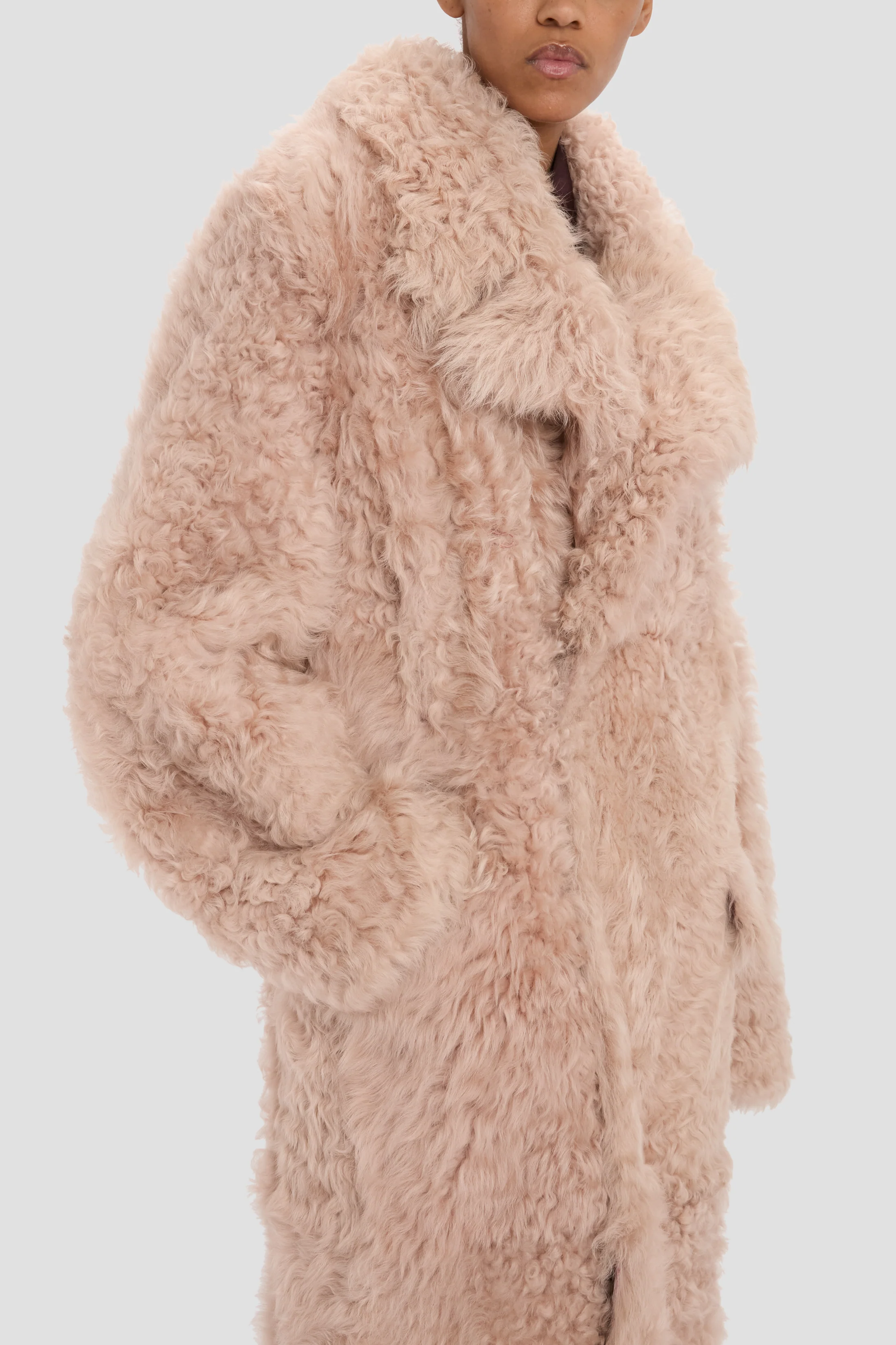 Shearling Coat In Pink - Image 4