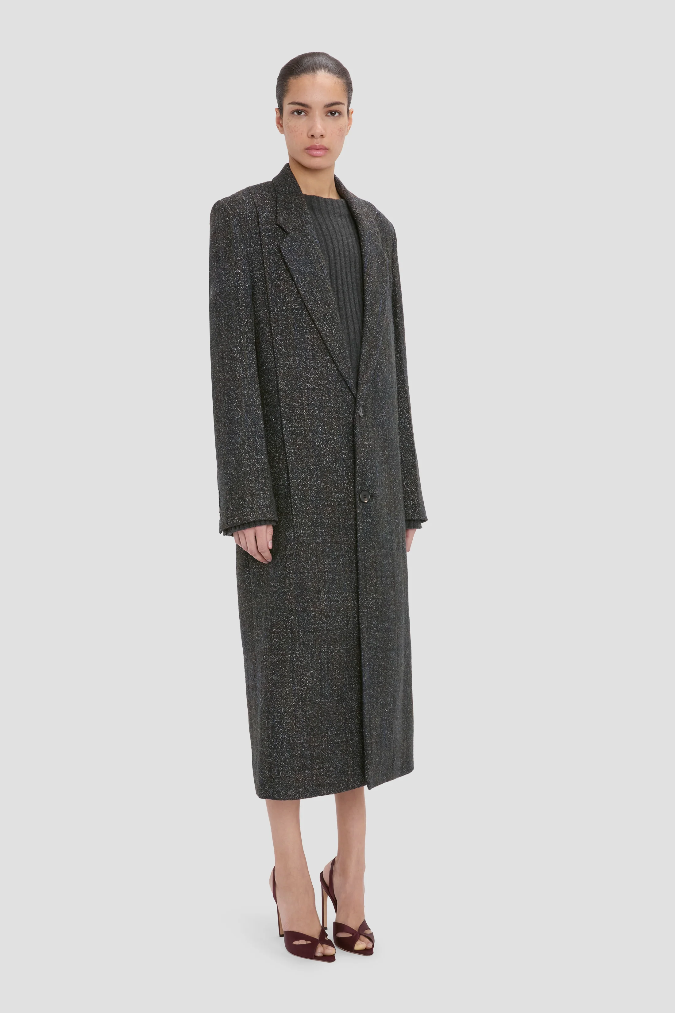 Tailored Coat In Grey Melange - Image 3
