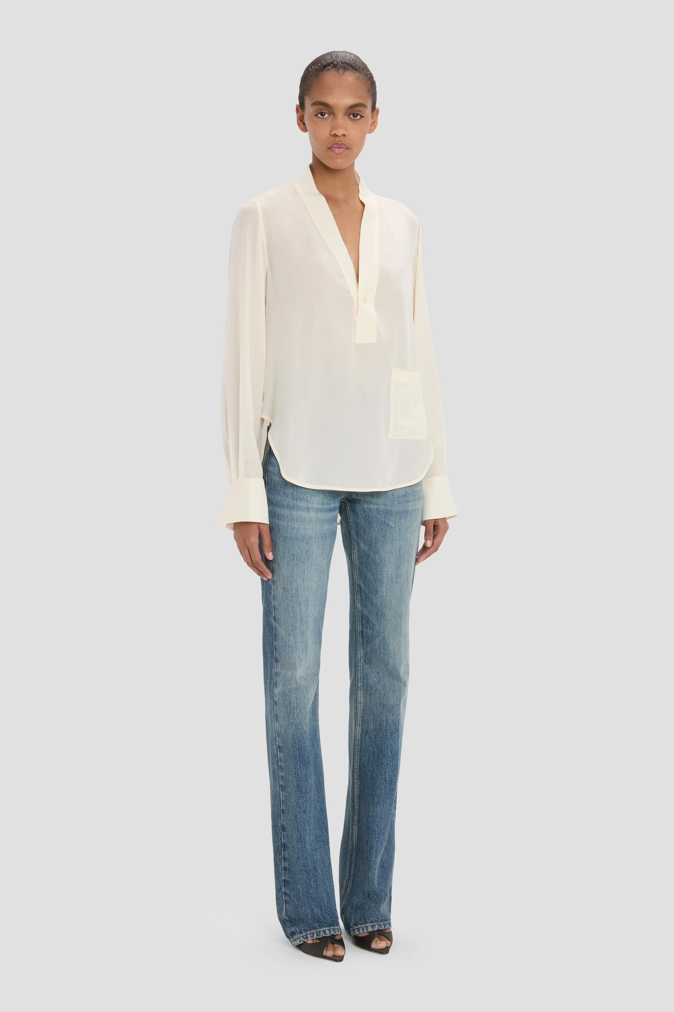 V-Neck Blouse In Ivory - Image 3