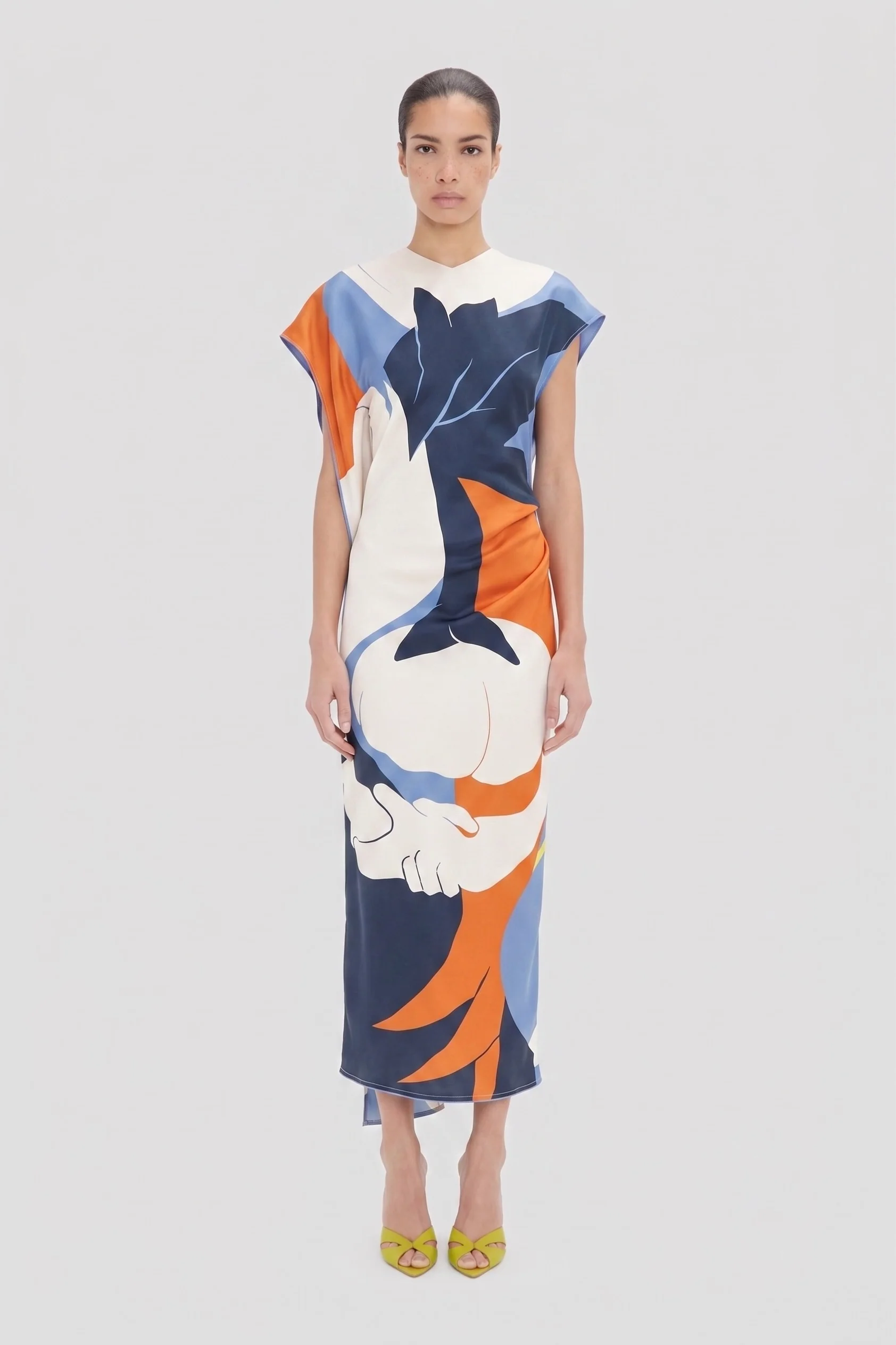 Victoria Midi Dress In Abstract Blue Print