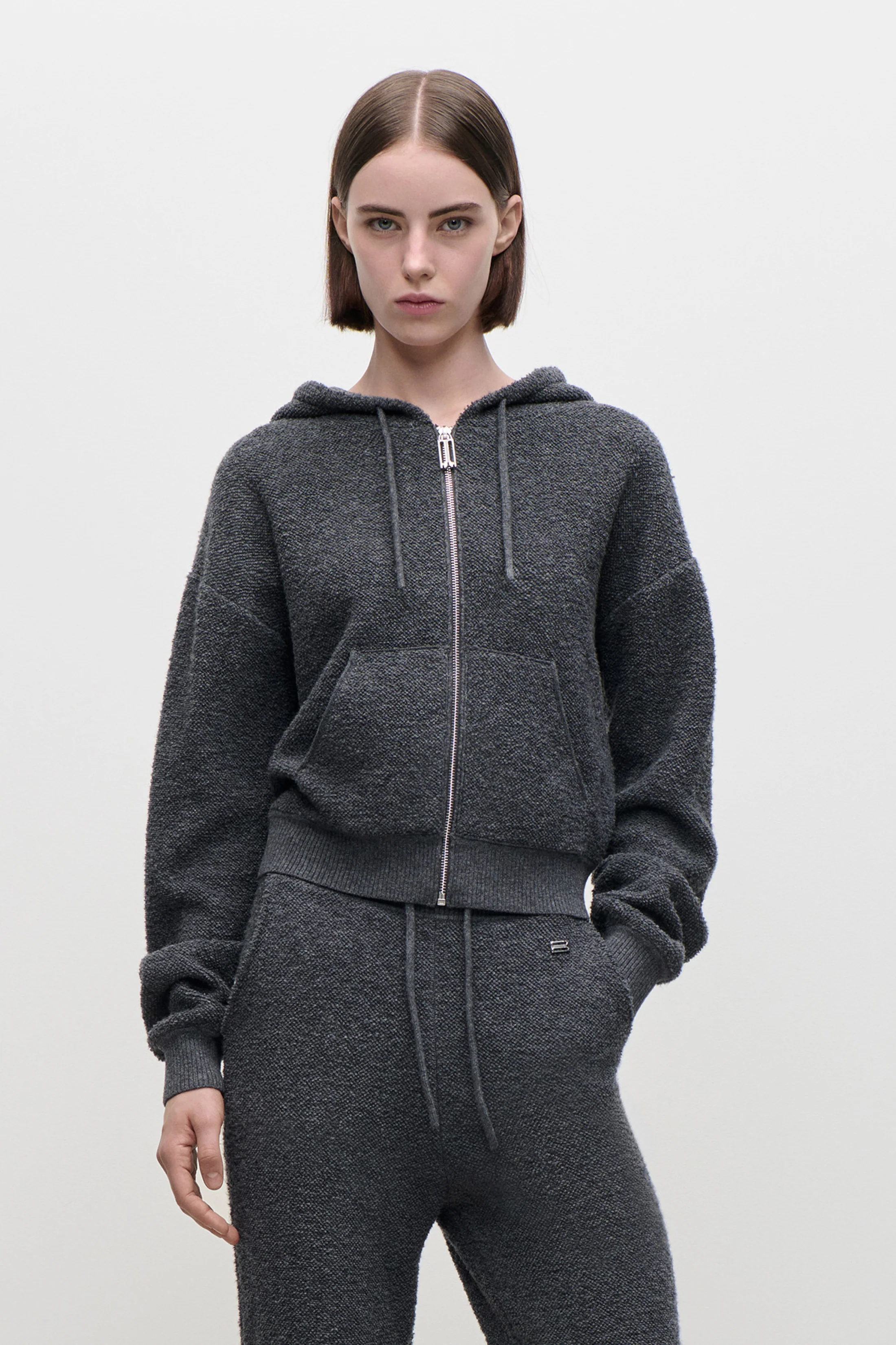 Isla Zipped Hoodie In Dark Grey